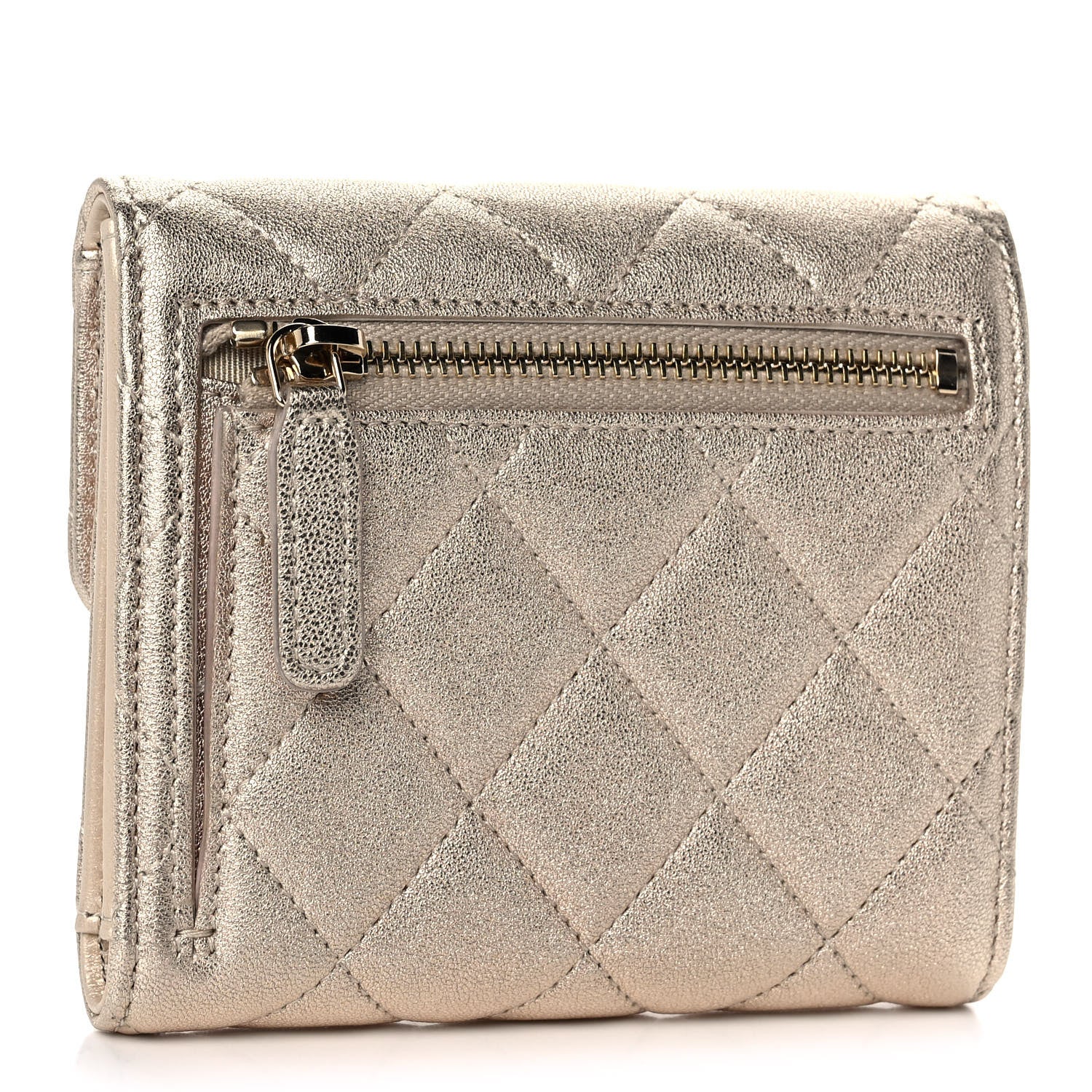 Chanel Metallic Lambskin Quilted Compact Flap Wallet Gold 3 of 12