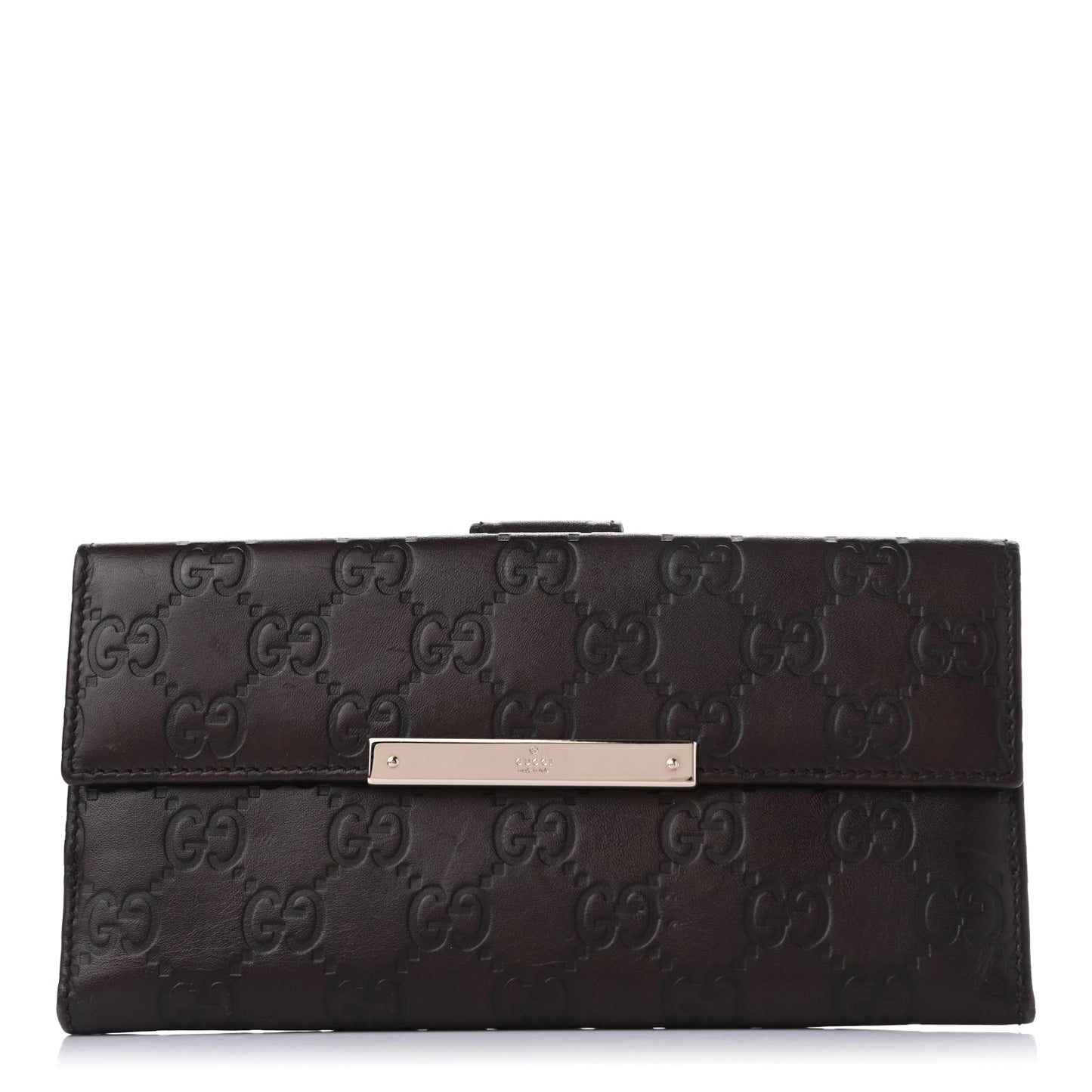 Guccissima Margaux Calfskin Metal Bar Continental Flap Wallet Chocolate