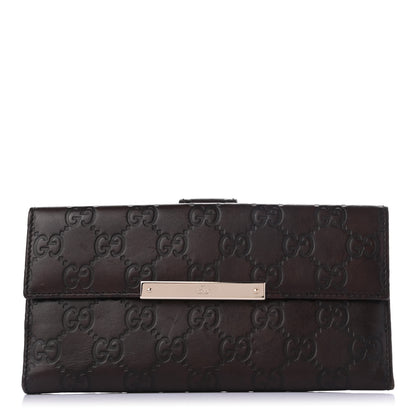 Gucci Guccissima Margaux Calfskin Metal Bar Continental Flap Wallet Chocolate 1 of 11