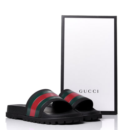 Gucci Rubber Web Mens Lug Sole Slide Sandals 10 Black Green Red 9 of 9