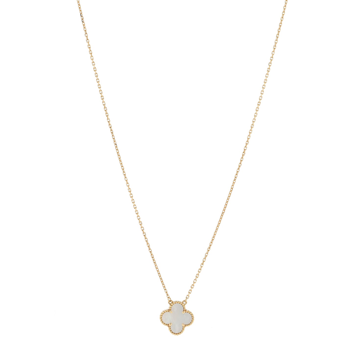 18K Yellow Gold Mother of Pearl Vintage Alhambra Pendant Necklace