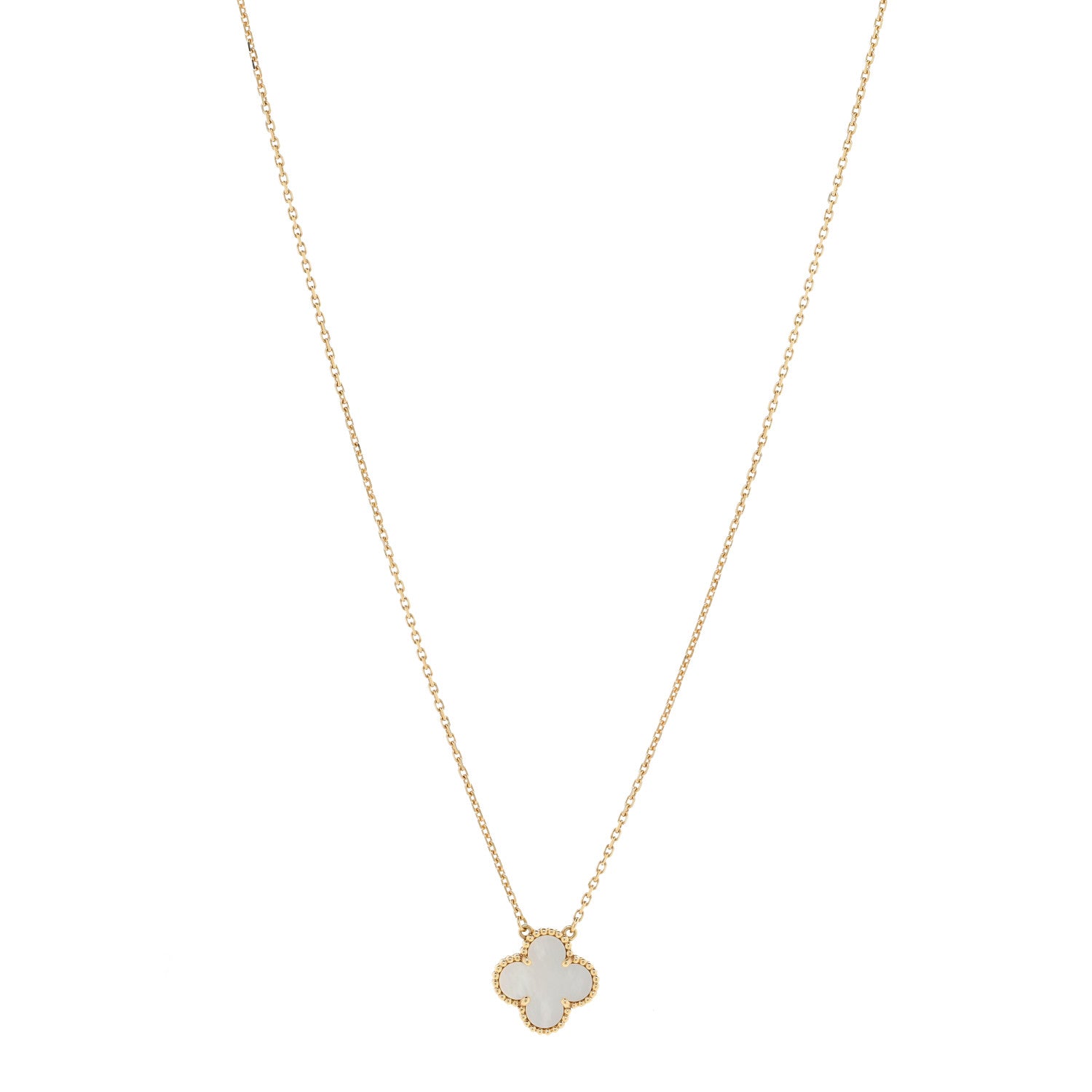Van Cleef & Arpels 18K Yellow Gold Mother of Pearl Vintage Alhambra Pendant Necklace 1 of 6
