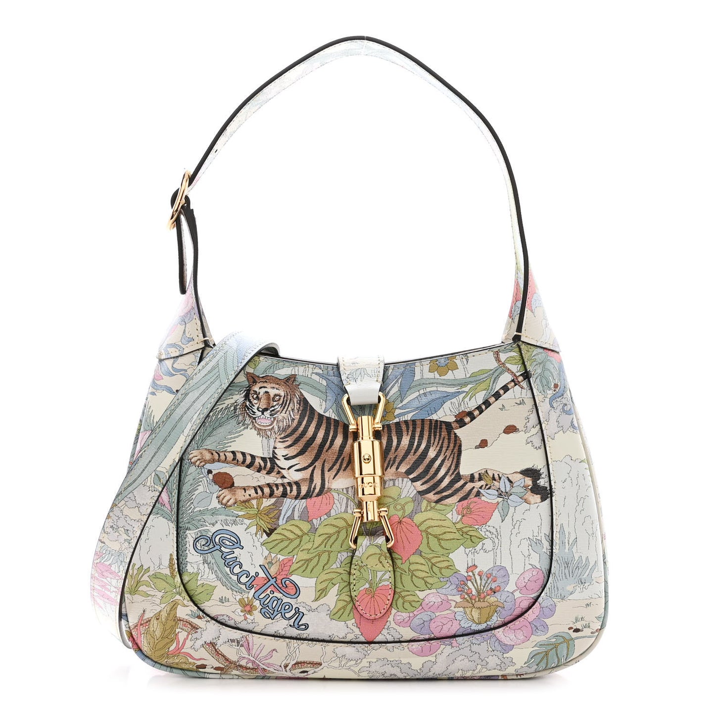 New Shangai Calfskin Tiger Savanah Small Jackie 1961 Hobo Chalky White Multicolor