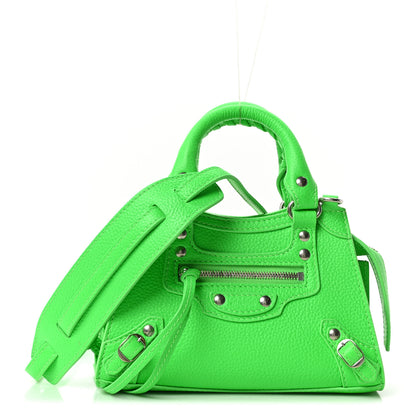 Balenciaga Grained Calfskin Neo Classic Silver Hardware Nano City Crossbody Fluo Green 1 of 8