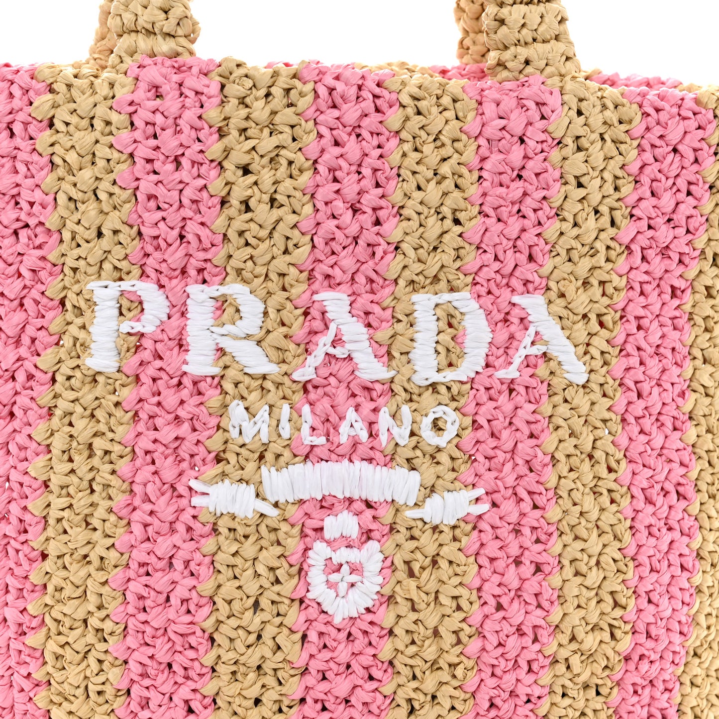 Yarn Raffia Effect Crochet Striped Small Logo Tote Naturale Petalo