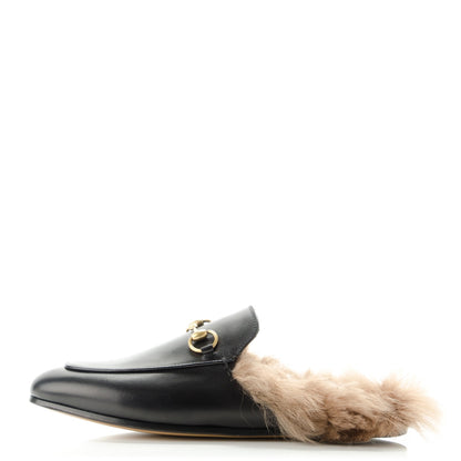 Gucci Calfskin Fur Womens Princetown Slippers 37.5 Black 1 of 7