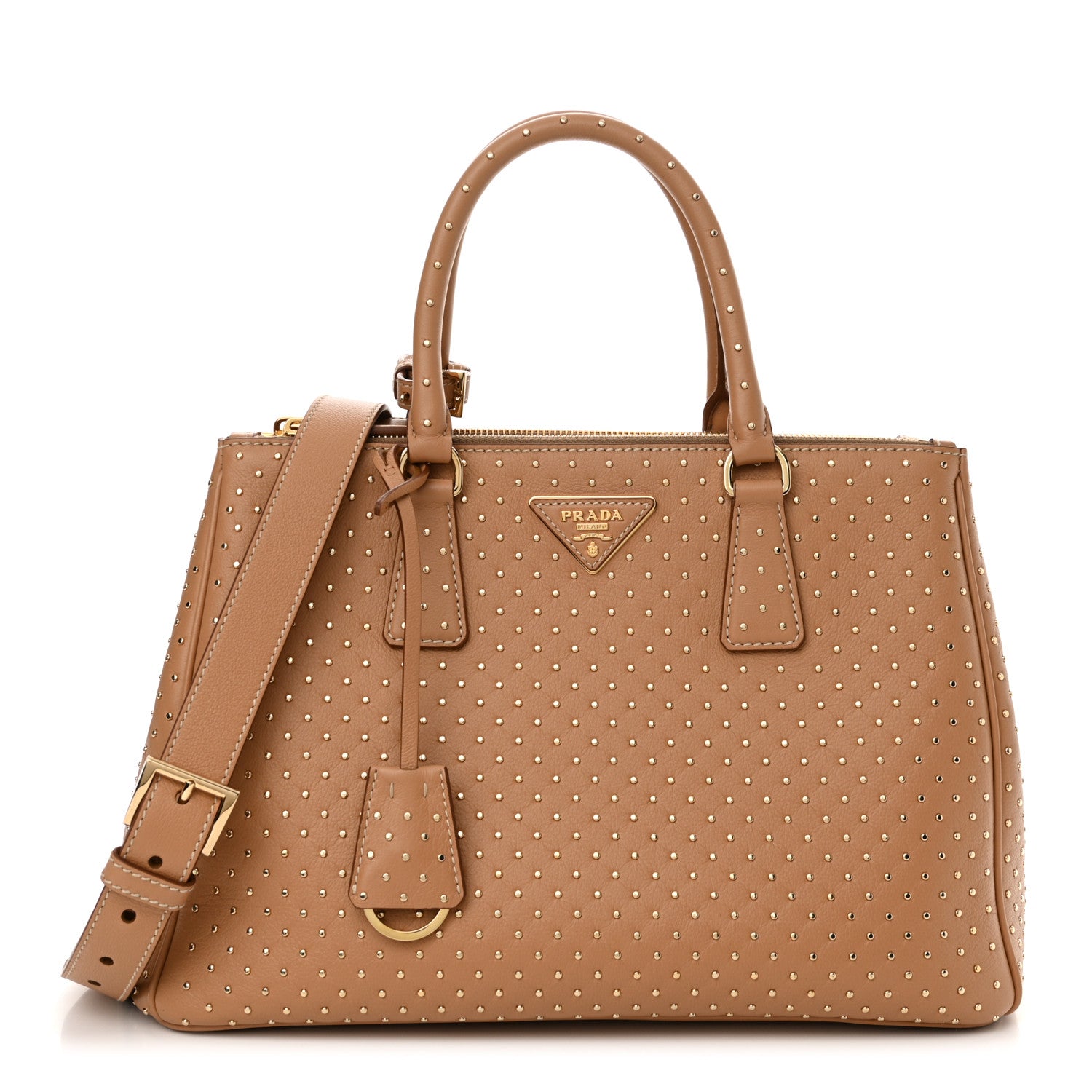 Prada Calfskin Studded Large Galleria Double Zip Tote Natural 1 of 9