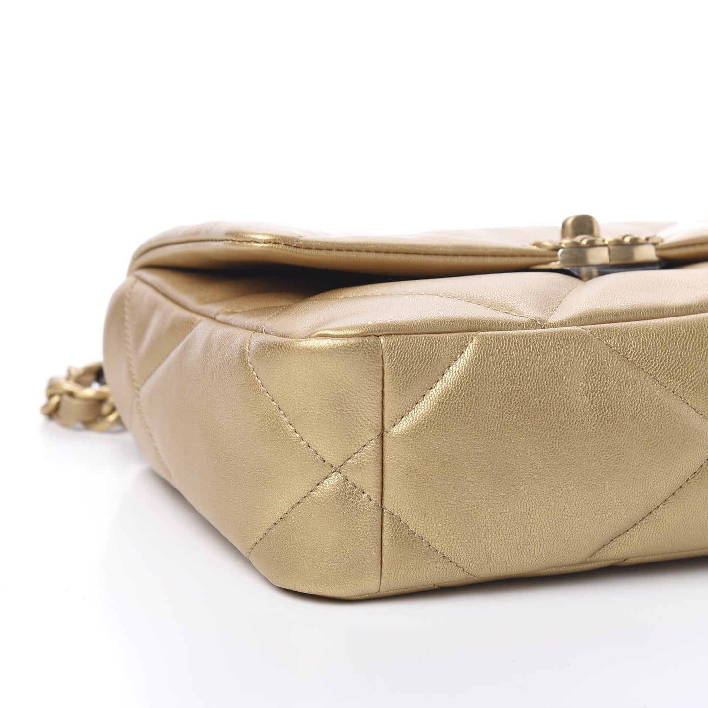 Metallic Goatskin Quilted Medium 19 Flap Gold