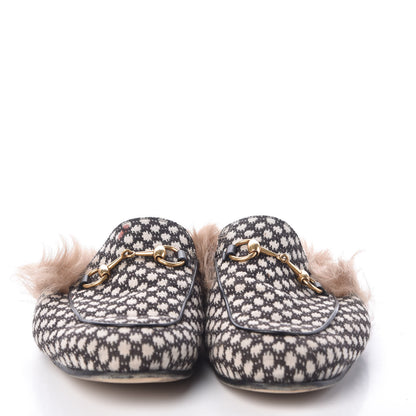 Gucci Canvas Fur Mens Princetown Slippers 8 Black White 2 of 12