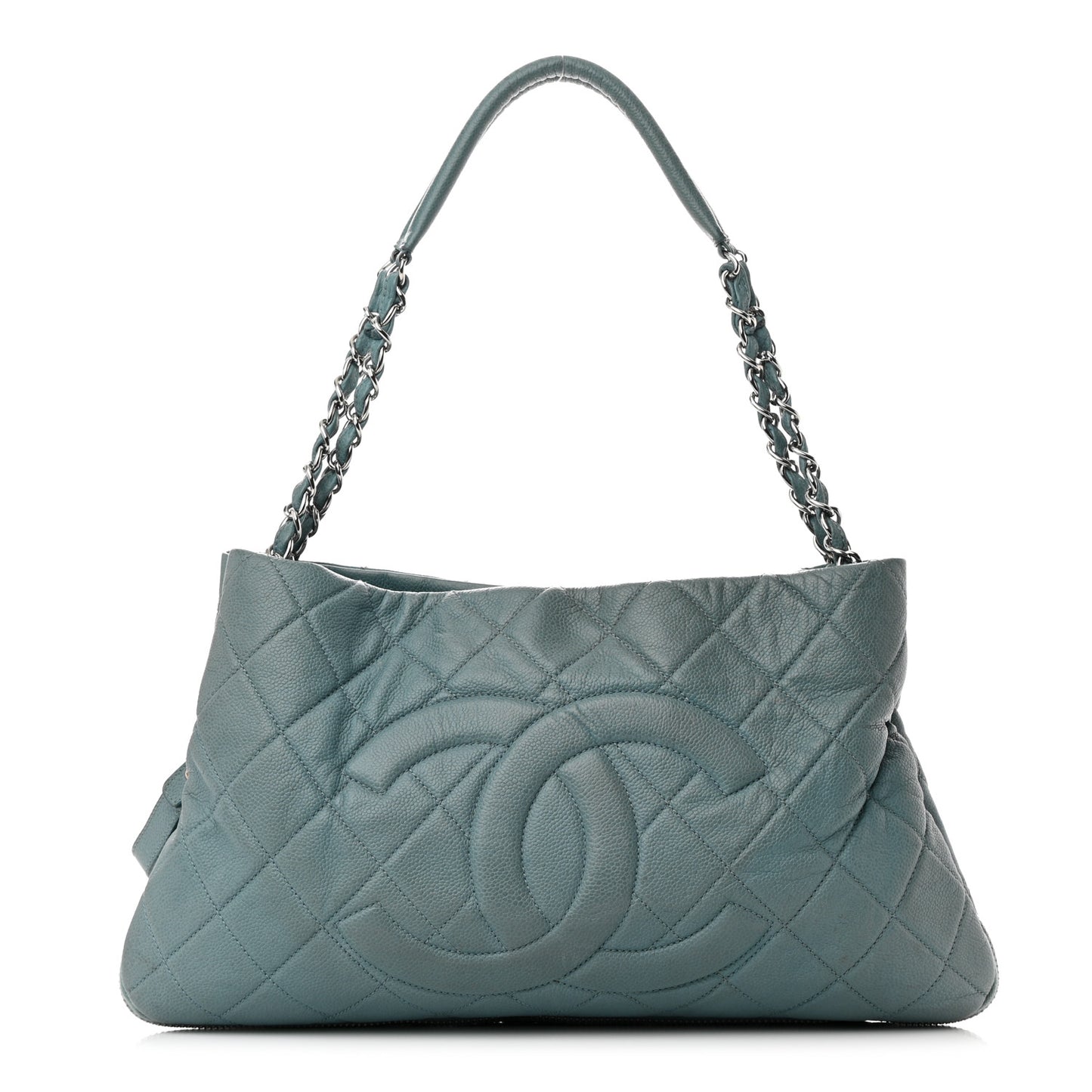 Caviar Quilted Expandable Zip Shoulder Bag Blue
