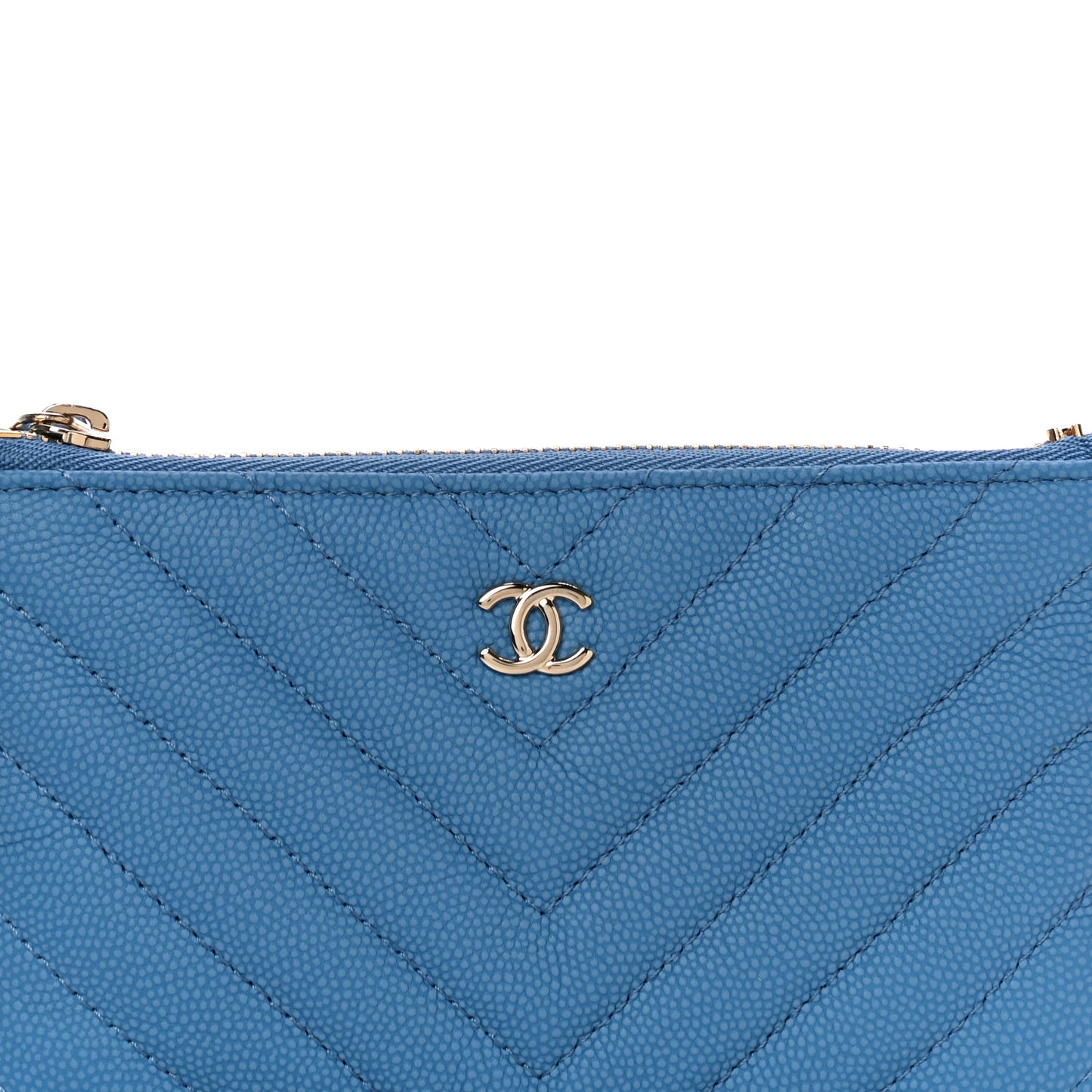Caviar Chevron Quilted Small Cosmetic Case Blue