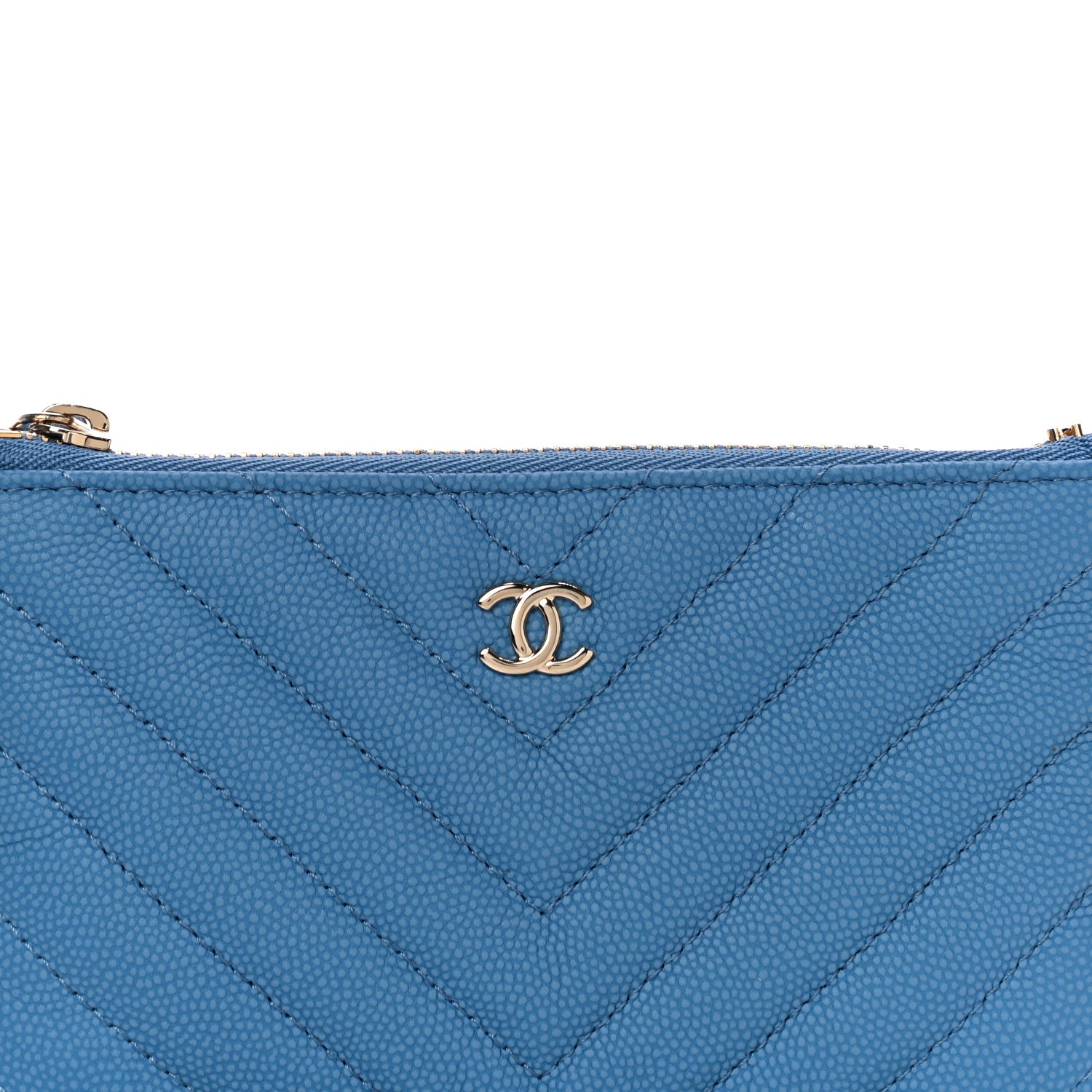Chanel Caviar Chevron Quilted Small Cosmetic Case Blue 8 of 11