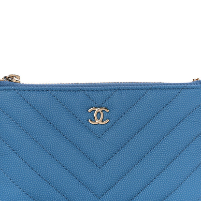 Chanel Caviar Chevron Quilted Small Cosmetic Case Blue 8 of 11