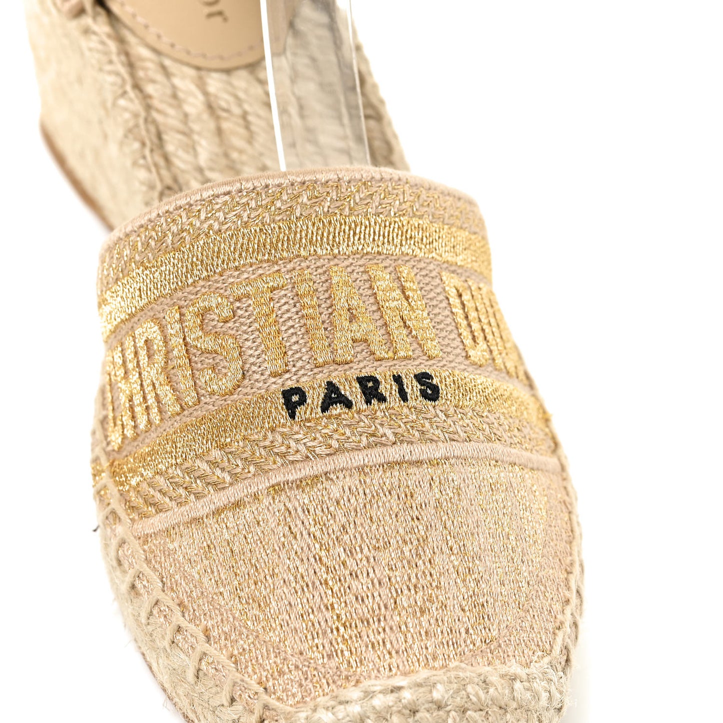 Canvas Embroidered Granville Ankle Tie Espadrille Wedges 37 Cream
