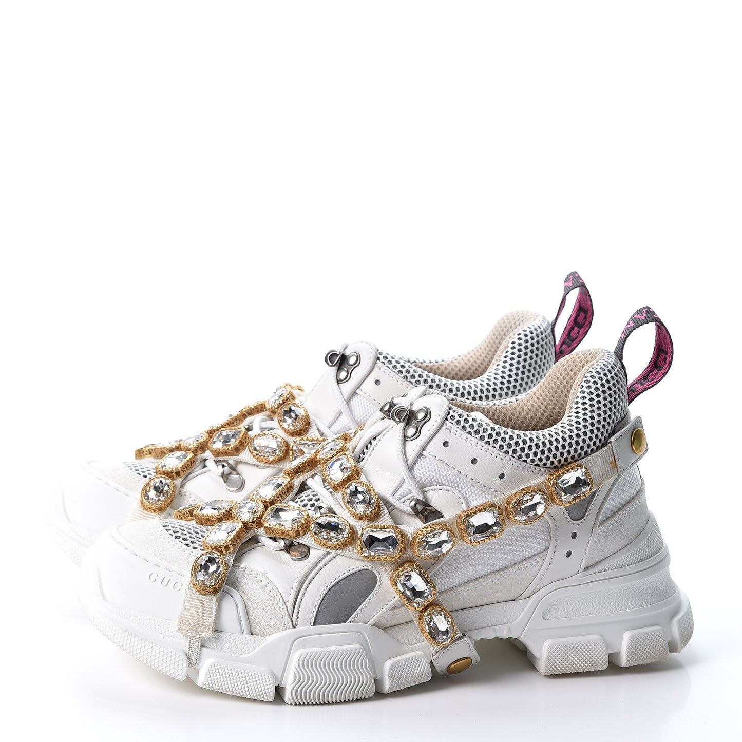 X SEGA Mesh Calfskin Suede Removable Crystals Womens Flashtrek Sneakers 39 Great White