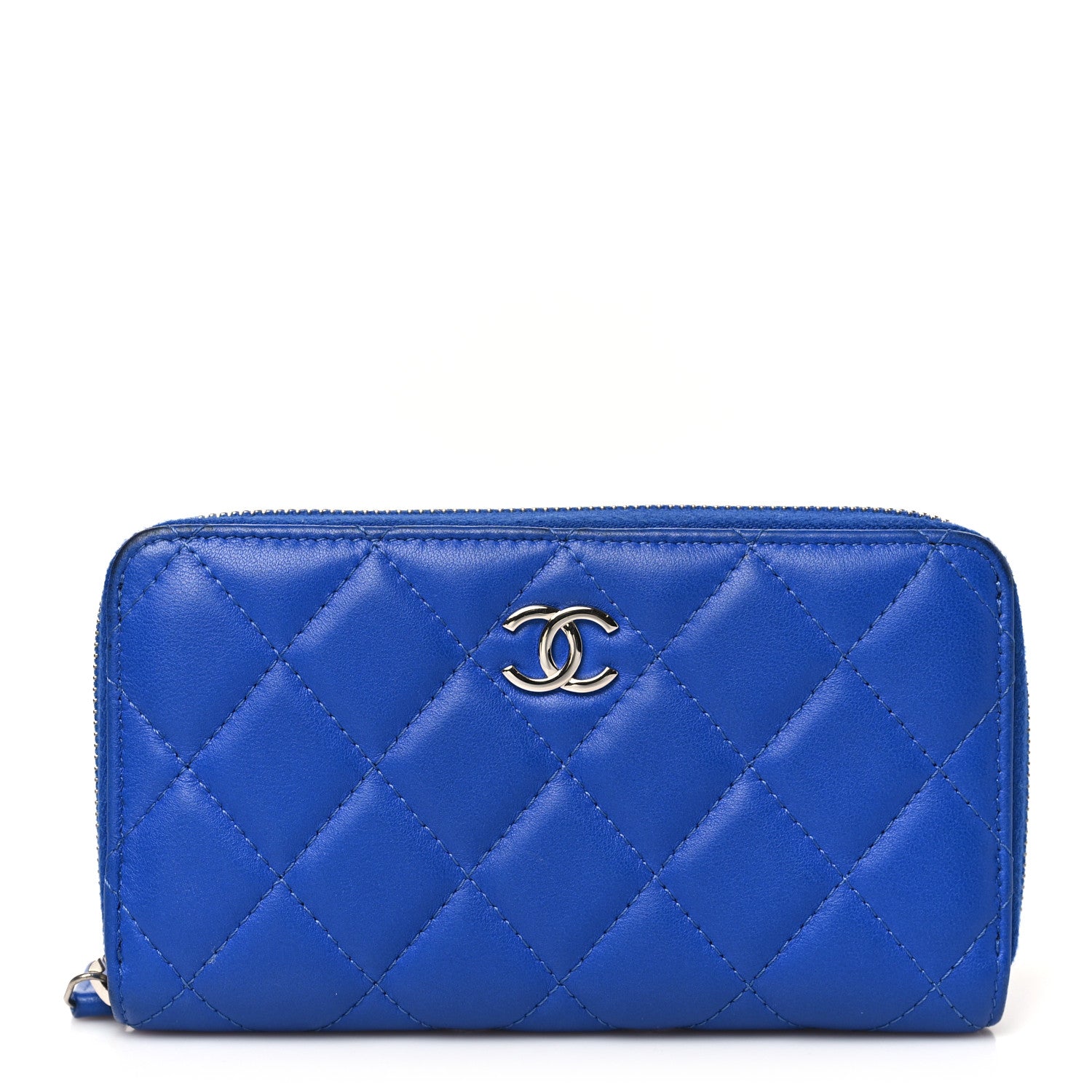 Chanel Lambskin Quilted Medium Zip Around Wallet Blue 1691837