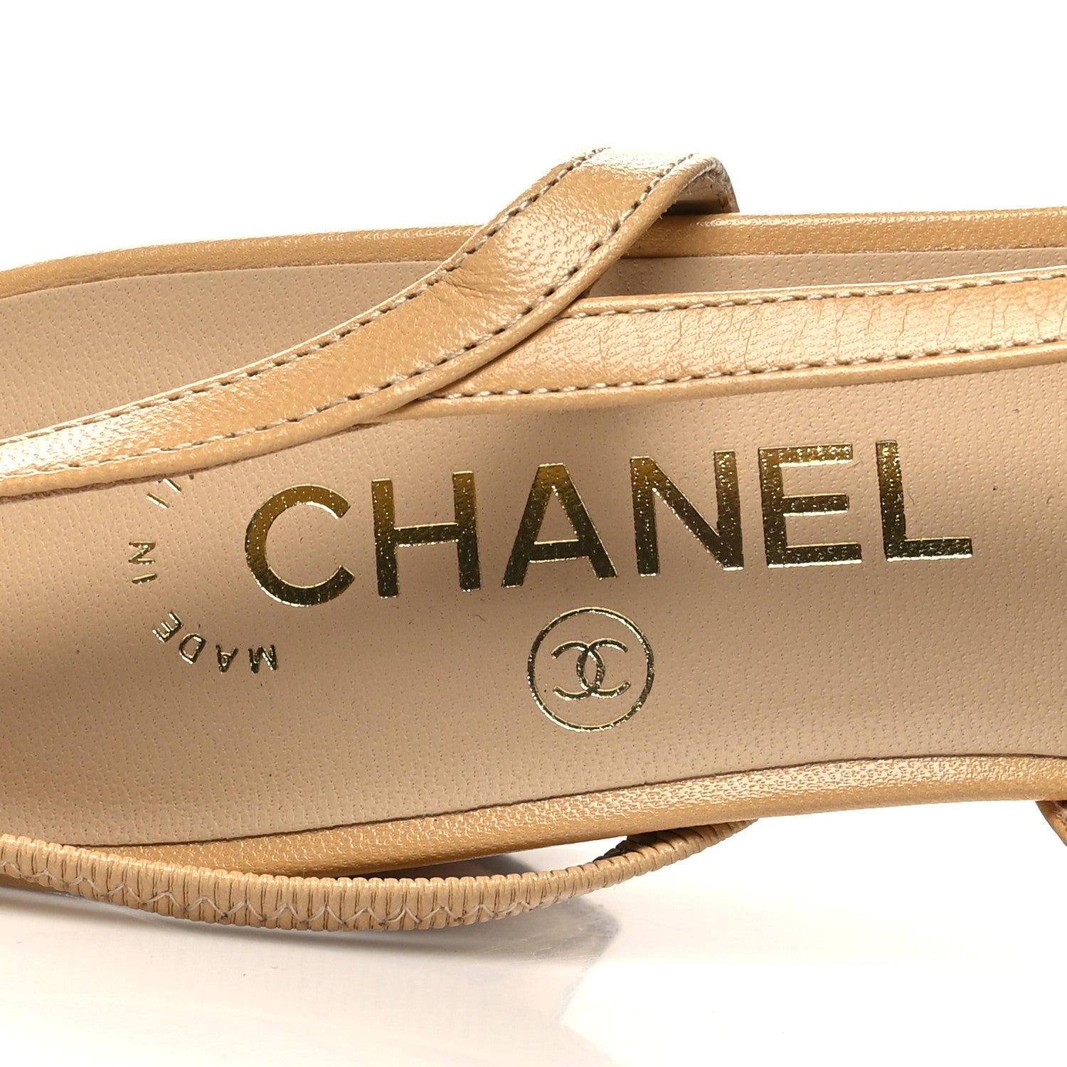 Chanel Goatskin Grosgrain Cap Toe CC Slingback Pumps 36.5 Beige Black 8 of 8