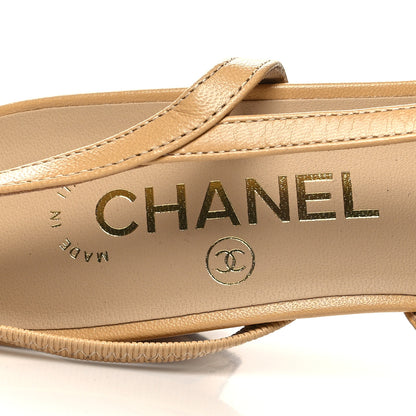 Chanel Goatskin Grosgrain Cap Toe CC Slingback Pumps 36.5 Beige Black 8 of 8