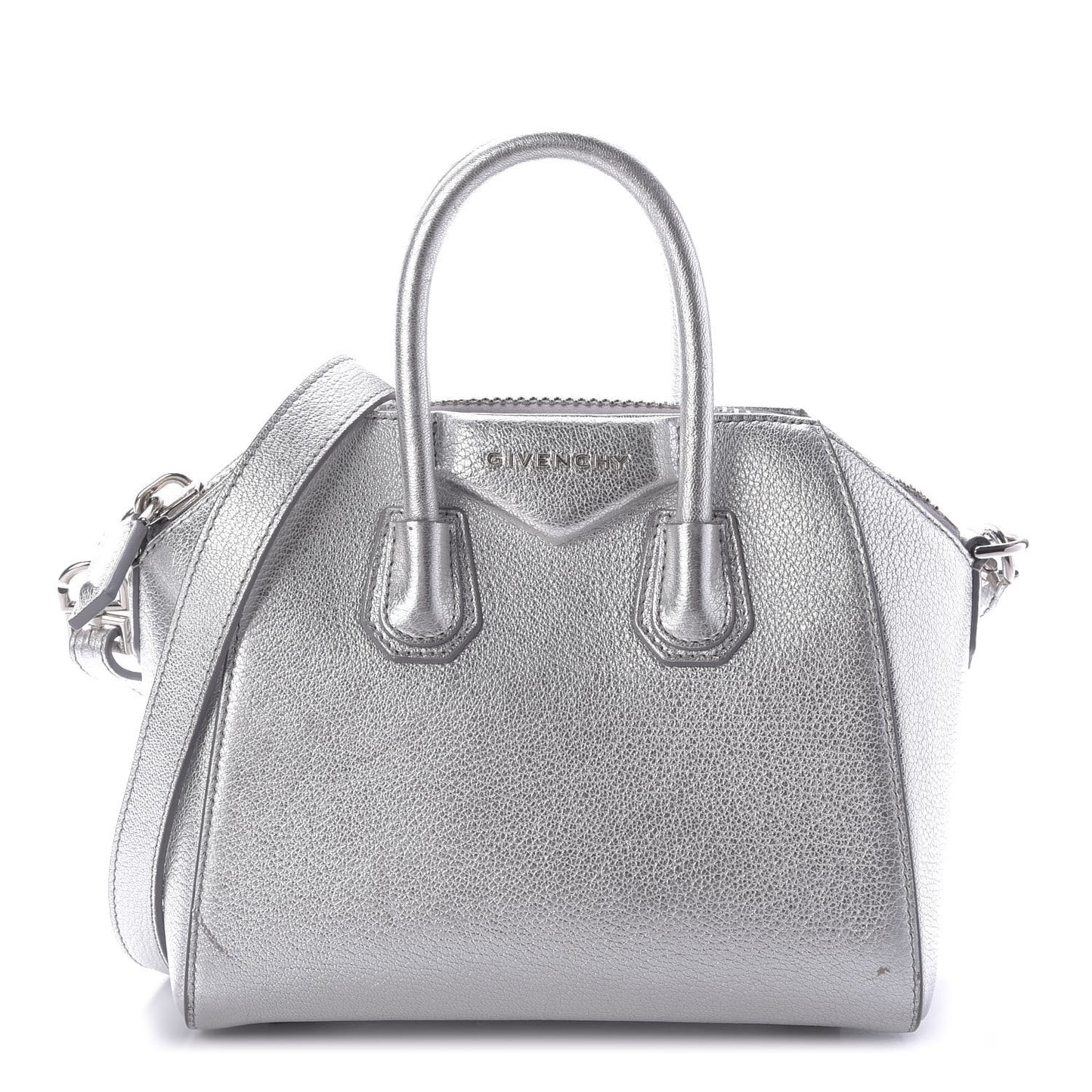 Metallic Sugar Goatskin Mini Antigona Silver