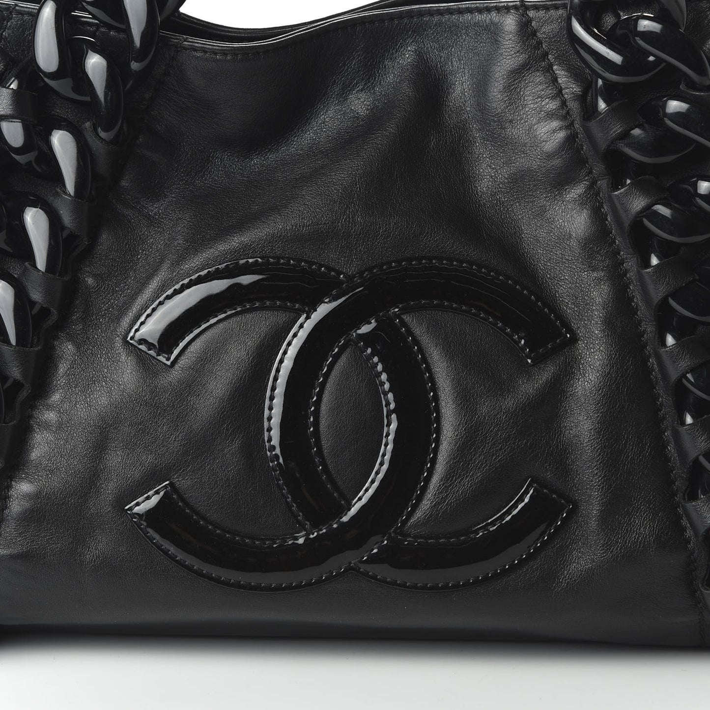Calfskin Modern Chain Rhodoid East West Tote Black