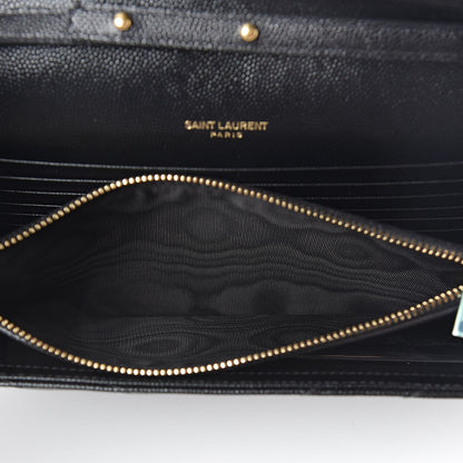 Saint Laurent Grain De Poudre Matelasse Chevron Monogram Chain Wallet Black 8 of 10
