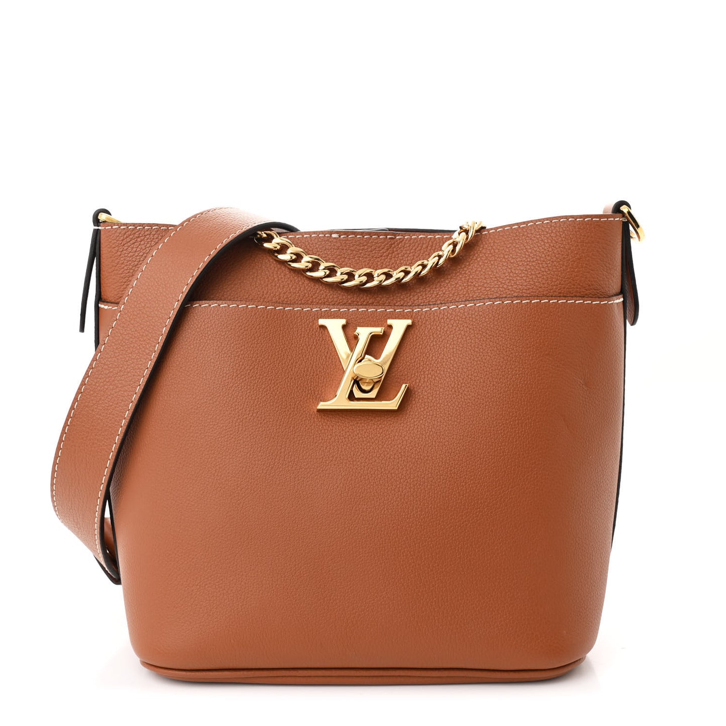 Calfskin Lock and Walk Bucket Cognac