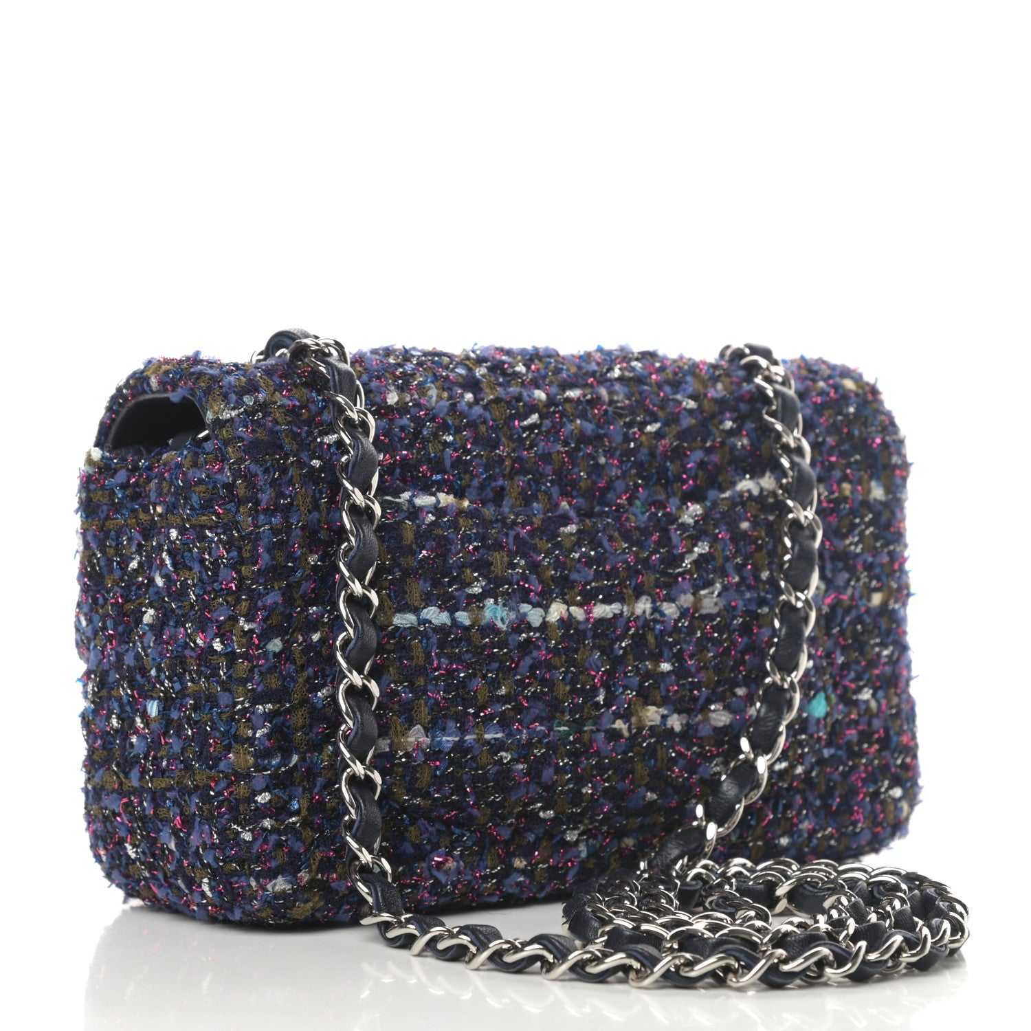 Chanel Tweed Quilted Mini Rectangular Flap Blue Purple Khaki Pink 3 of 11