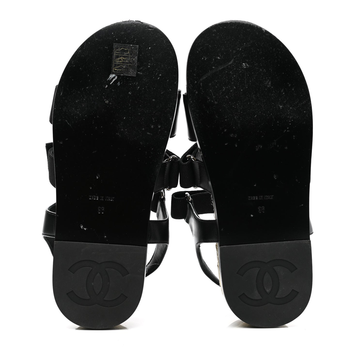 Stretch Fabric Lambskin CC Flat Sandals 36 Black