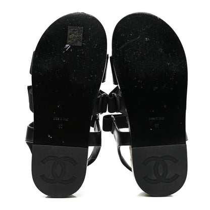 Chanel Stretch Fabric Lambskin CC Flat Sandals 36 Black 5 of 10