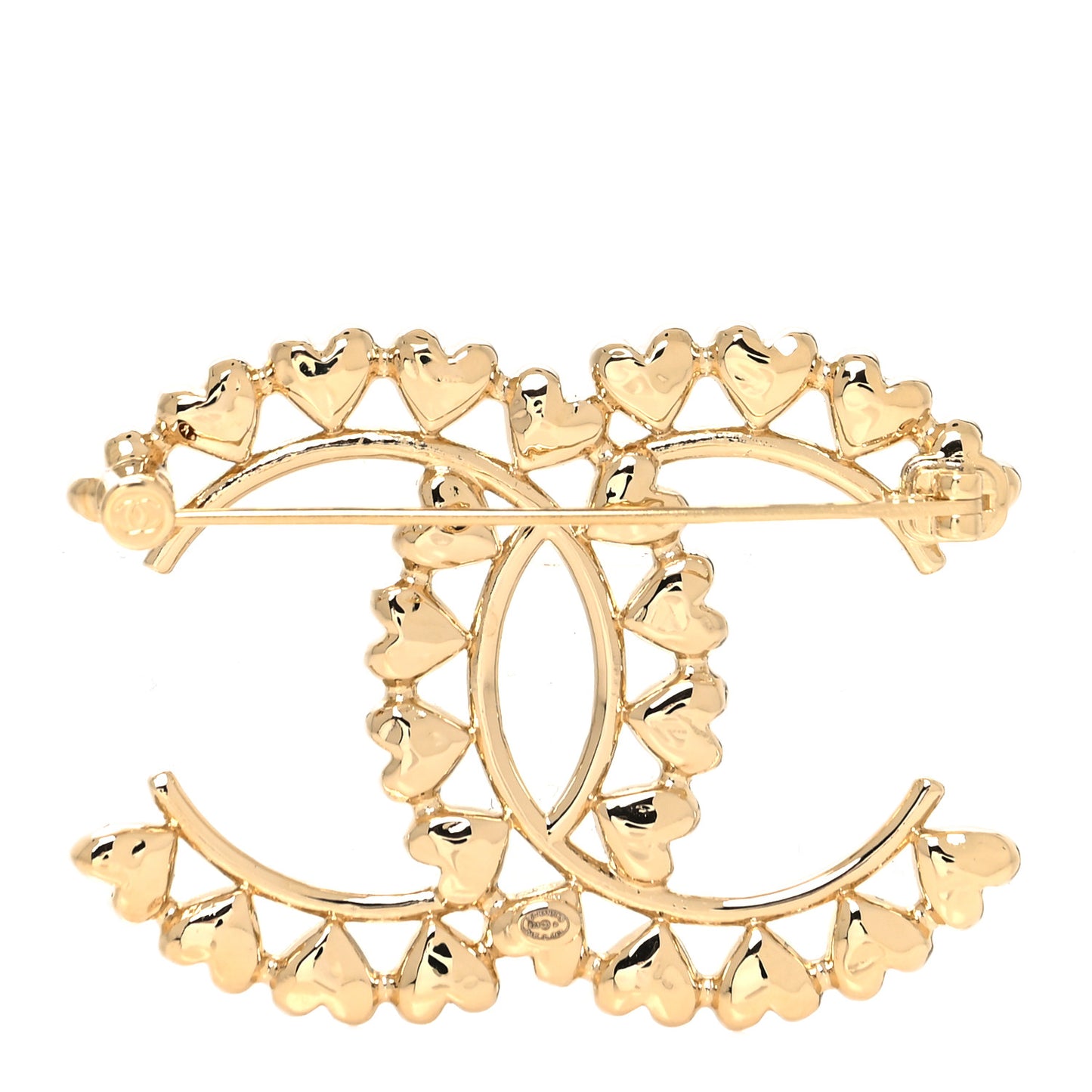 Metal CC Heart Brooch Gold