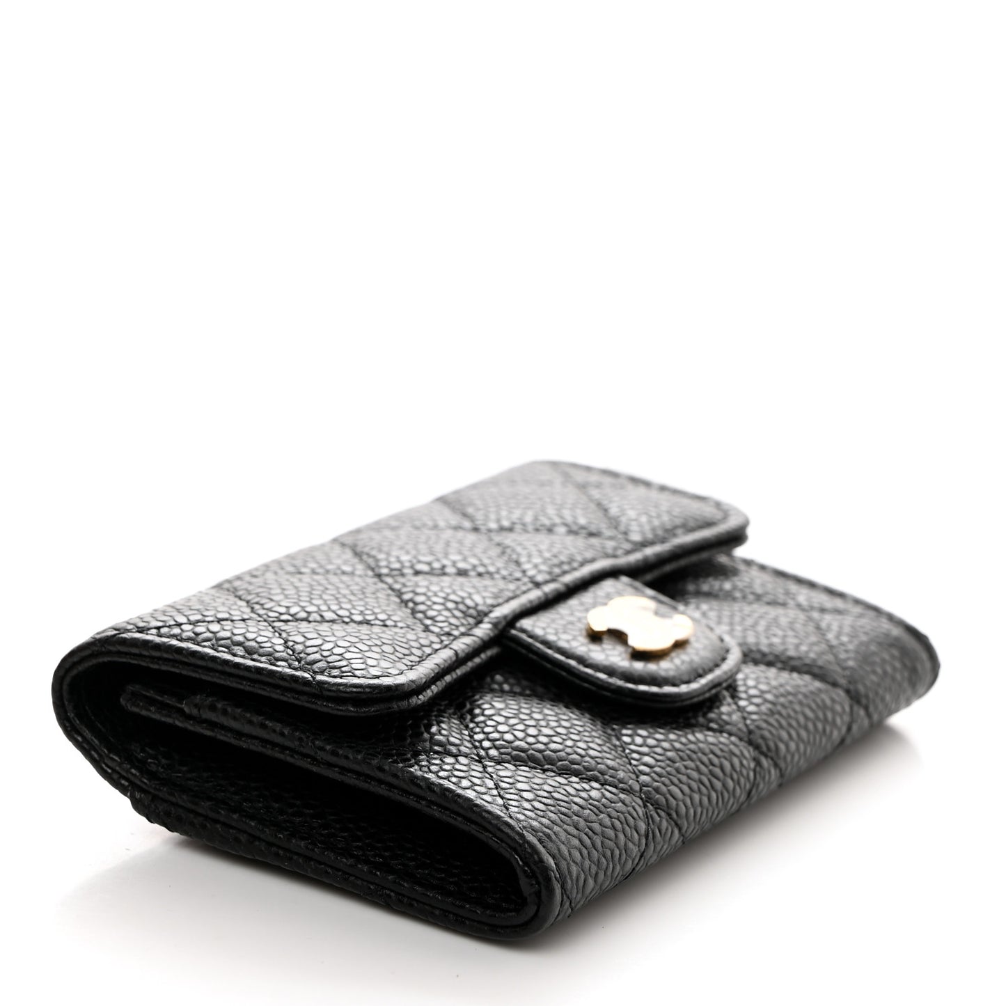 Caviar Quilted Flap Card Holder Wallet Black