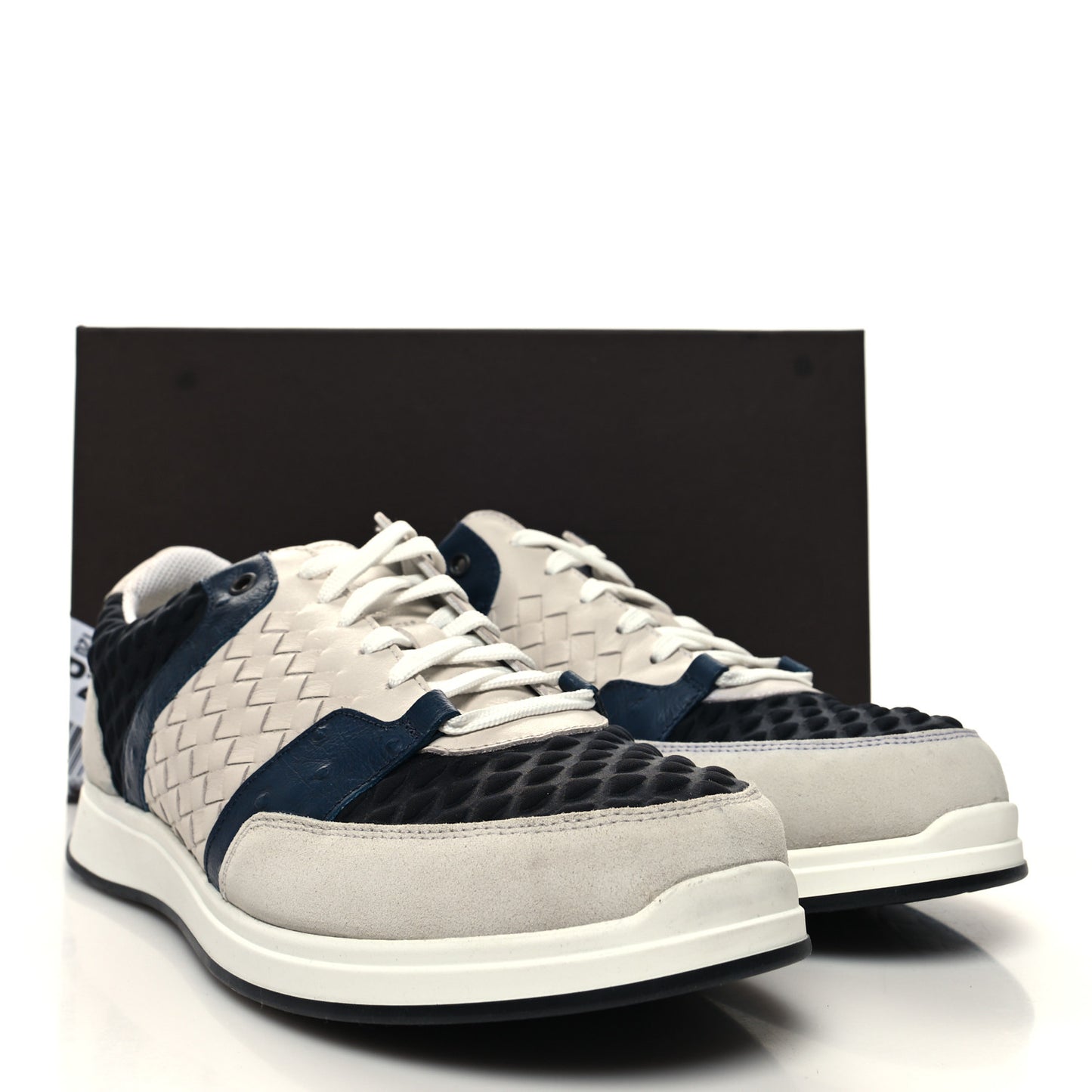 Nappa Ostrich Intrecciato Suede Sneakers 43 Grey Black Navy