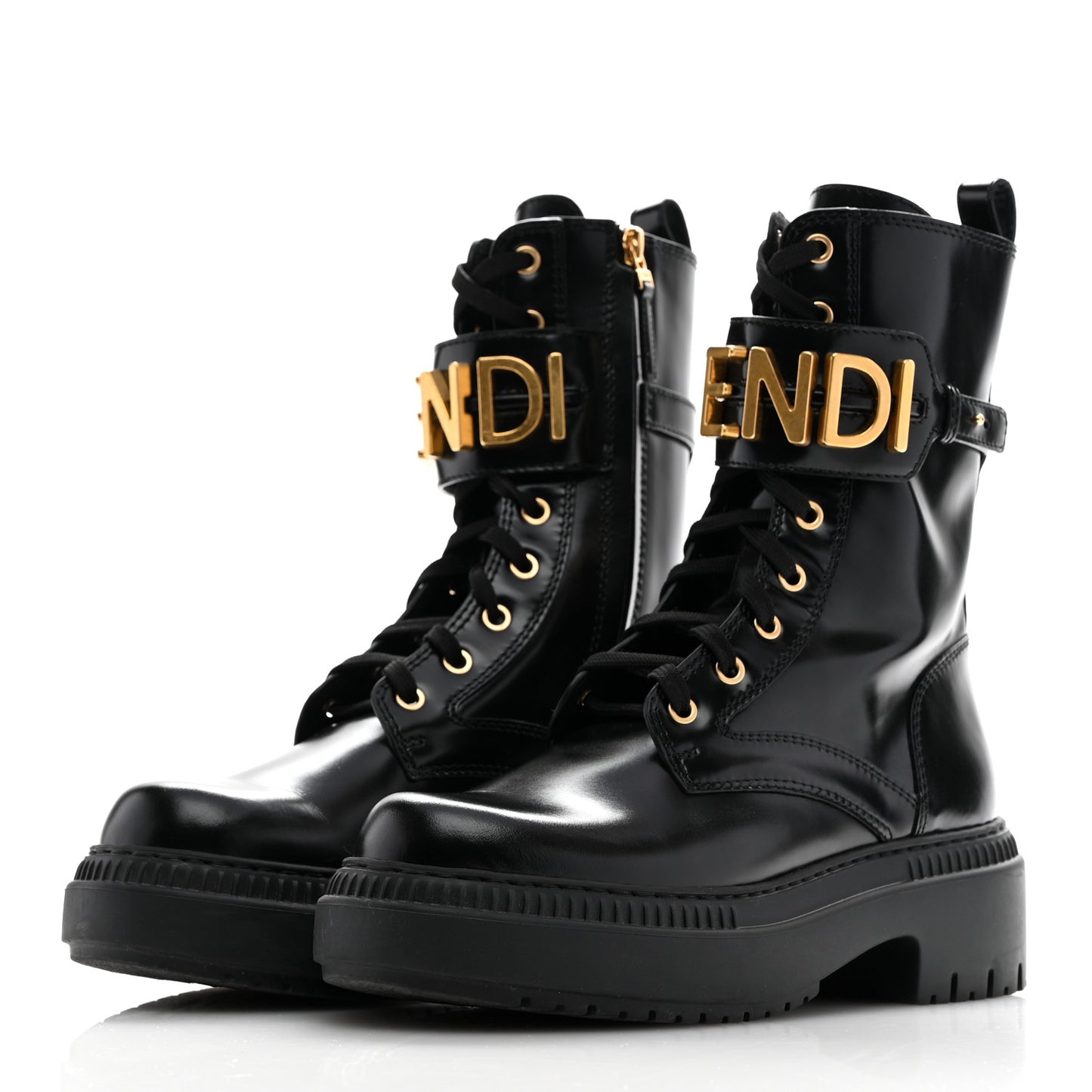 Vitello Abrasivato Fendigraphy 50mm Biker Boots 38 Black