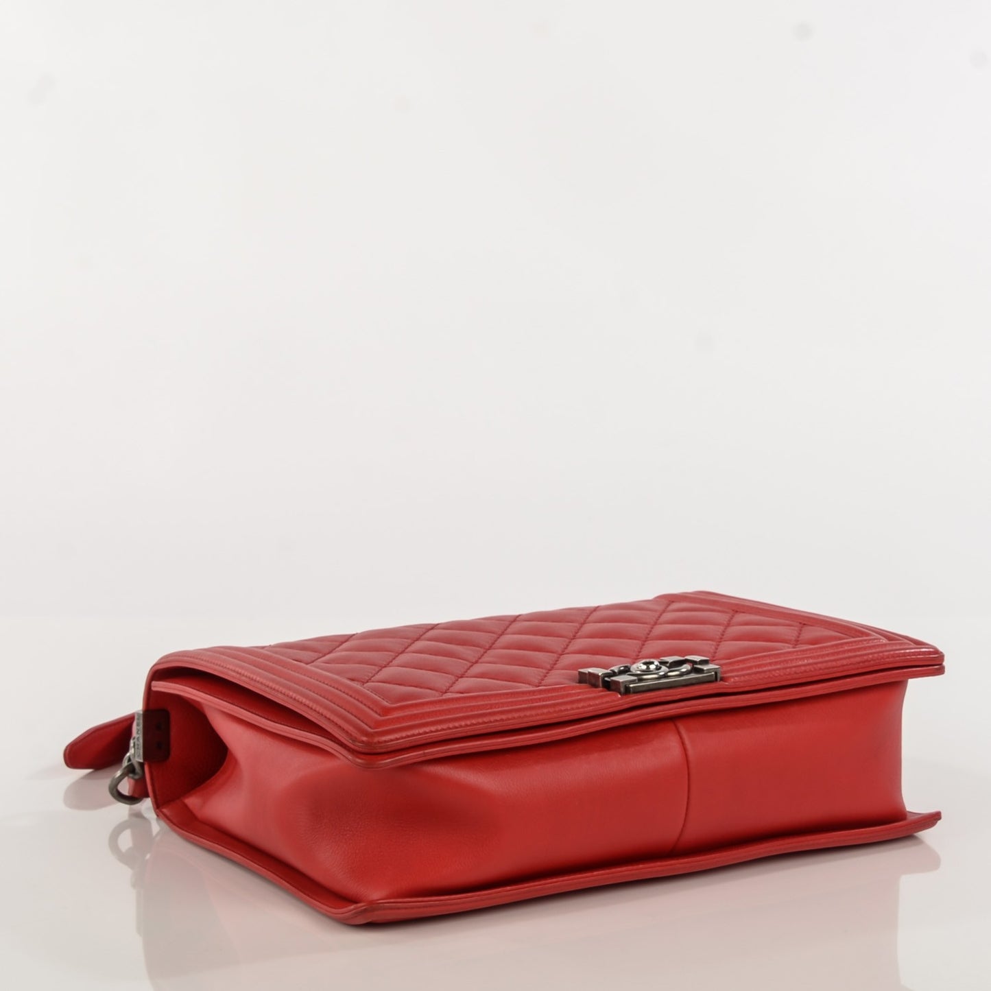 Calfskin Quilted Double Stitch Large Boy Flap Red