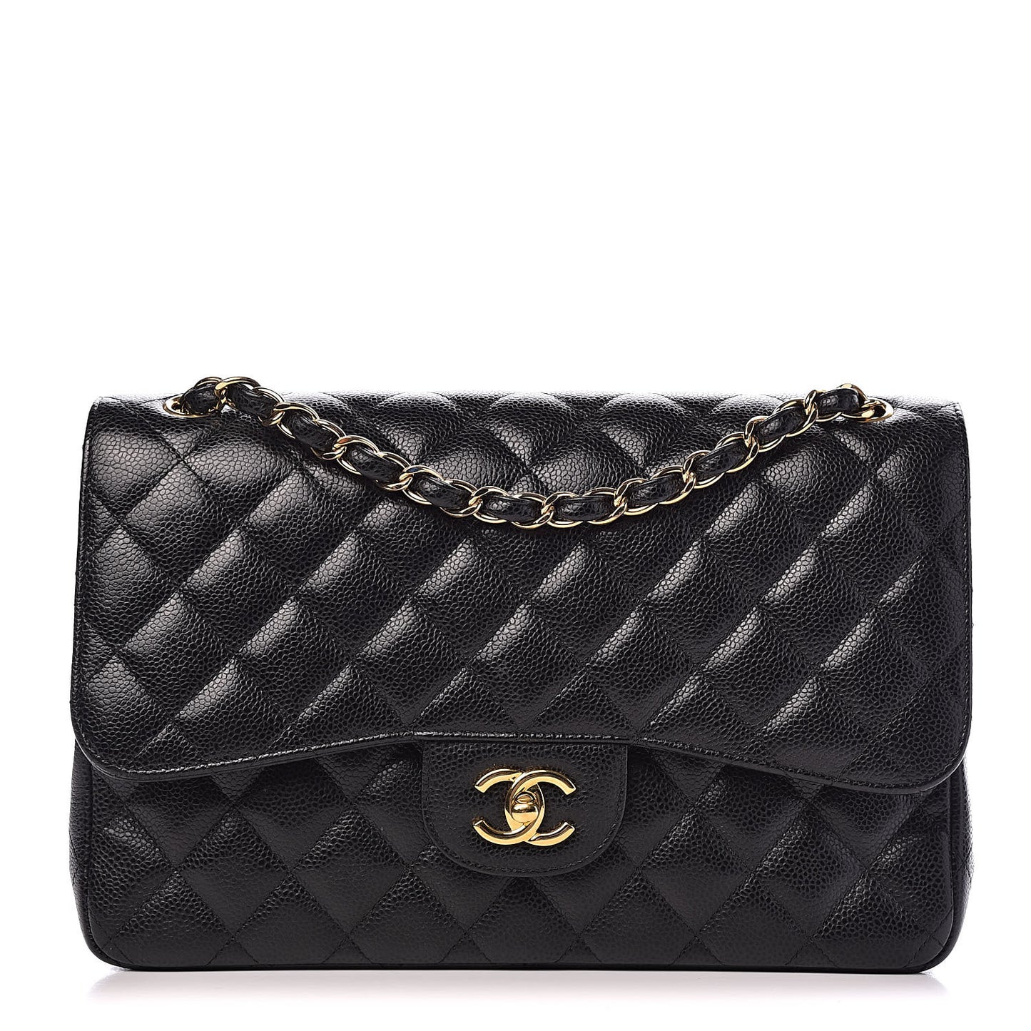 Caviar Quilted Jumbo Double Flap Black