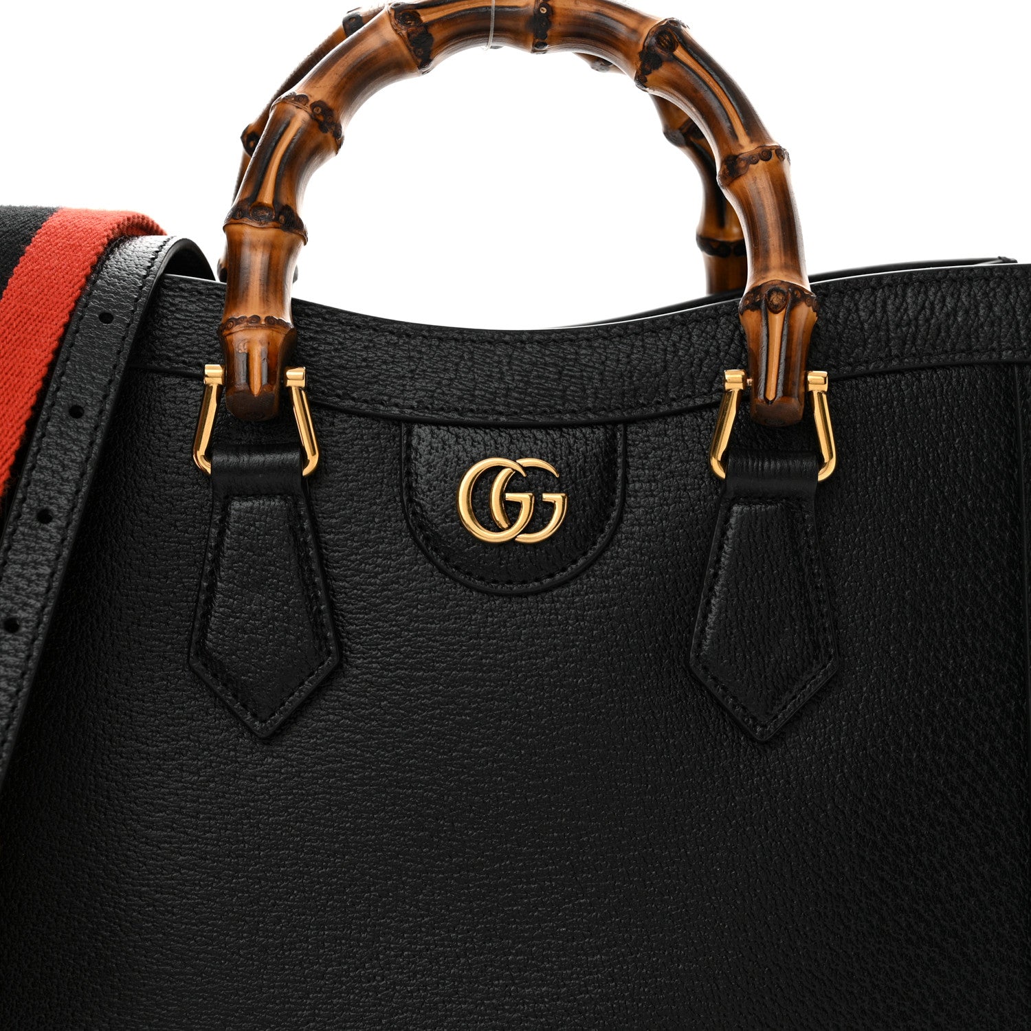 Gucci Textured Dollar Calfskin Web Small Diana Tote Bag Black Dusty Grey 8 of 11
