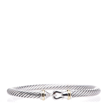 David Yurman Sterling Silver 18K Yellow Gold 5mm Cable Classic Buckle Bracelet 1 of 5