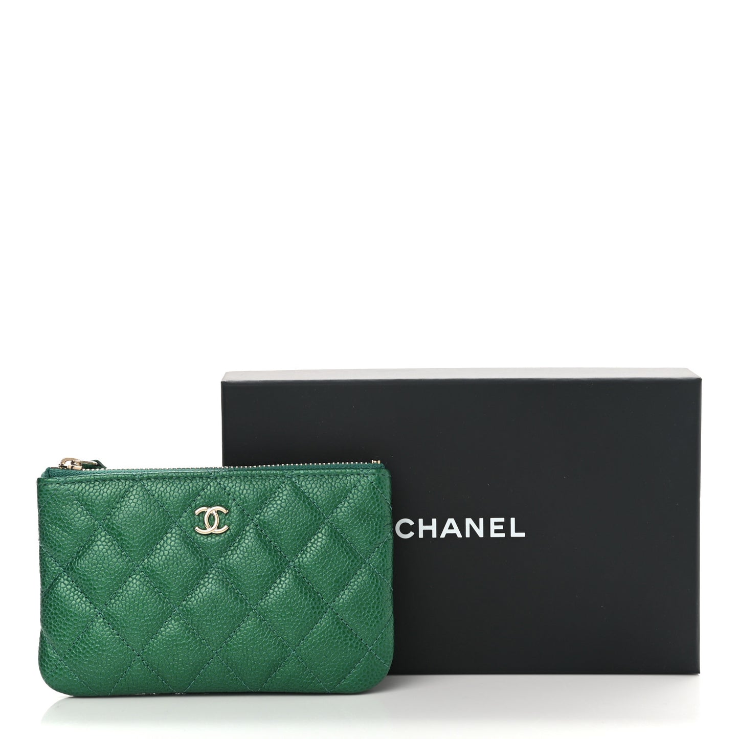 Metallic Caviar Quilted Small Cosmetic Case Green