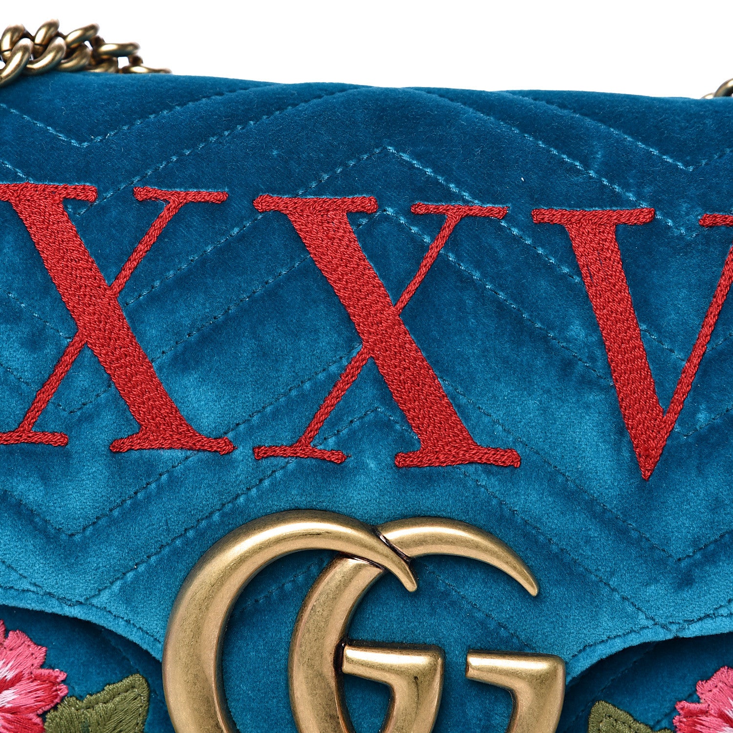 Gucci Velvet Matelasse XXV Embroidered Medium GG Marmont Shoulder Bag Pavone Cyan 8 of 11