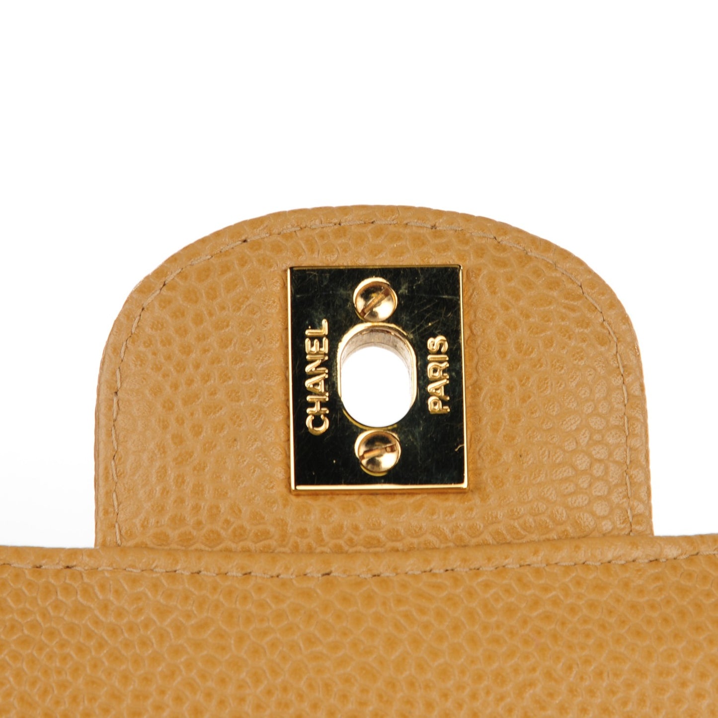 Caviar Quilted Medium Double Flap Beige