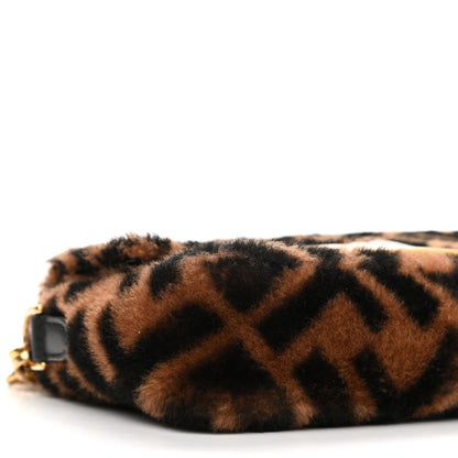 Fendi Shearling Vitello Dolce Macro FF 1974 Mini Baguette Tobacco Black 9 of 10
