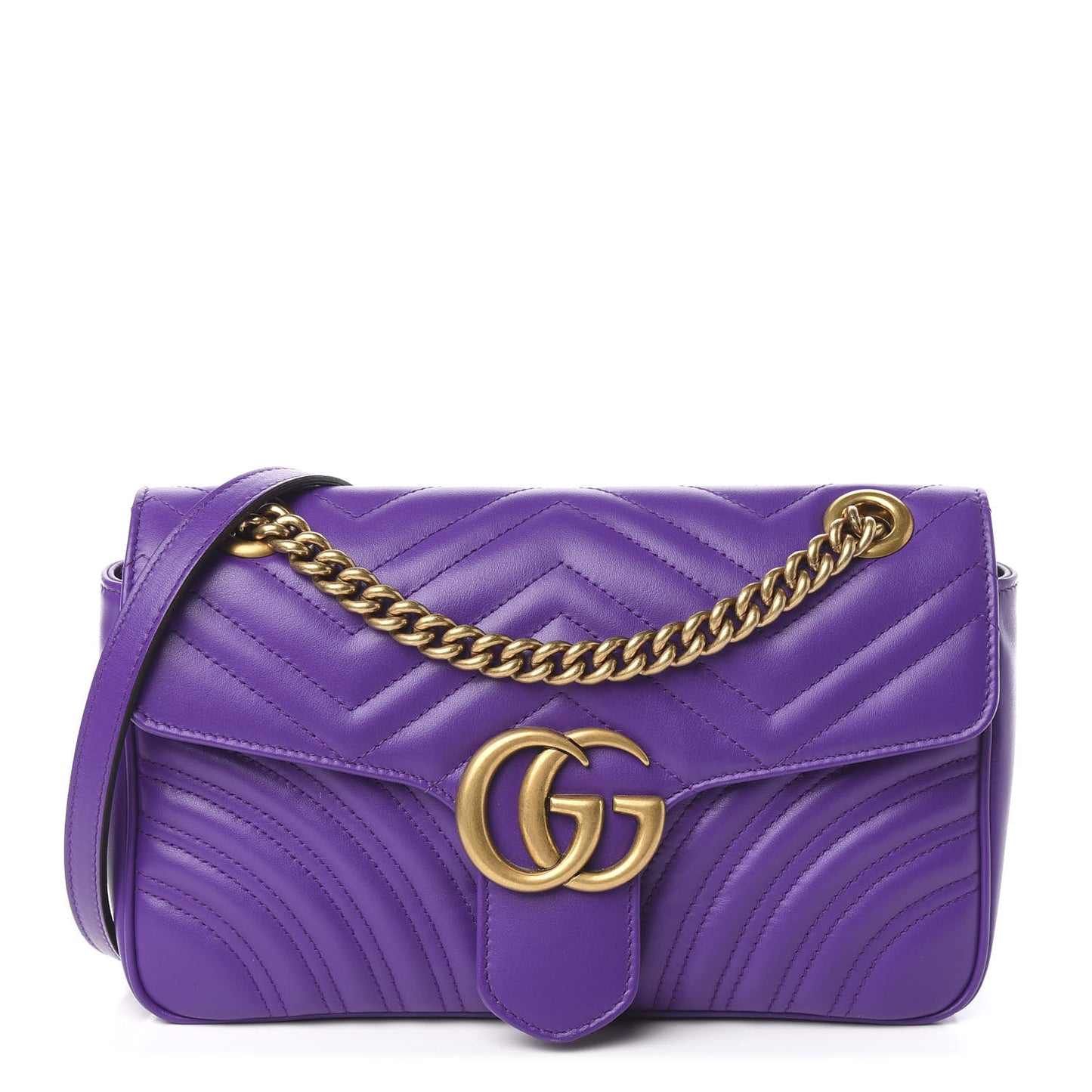 Calfskin Matelasse Small GG Marmont Shoulder Bag Shine Purple