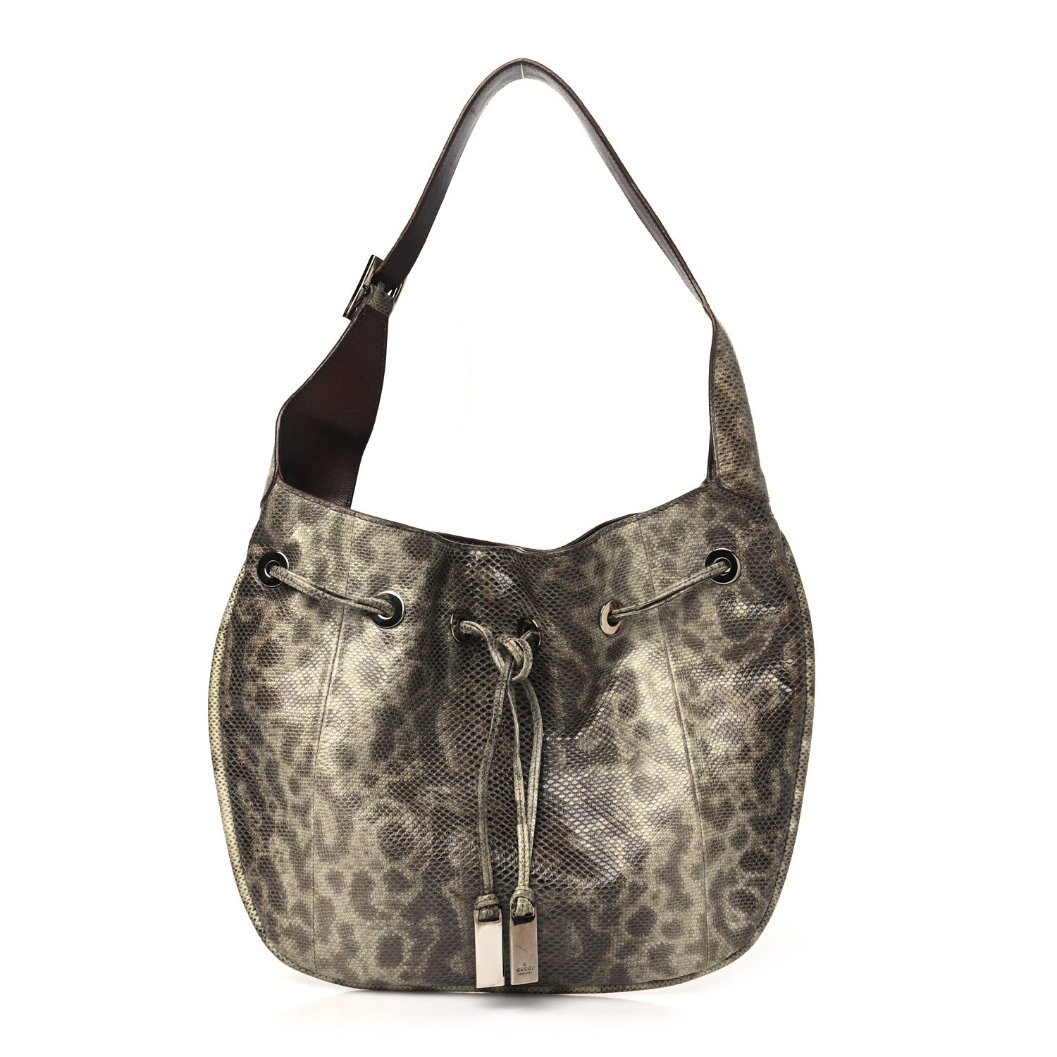 Gucci Lizard Drawstring Hobo Brown 1 of 13