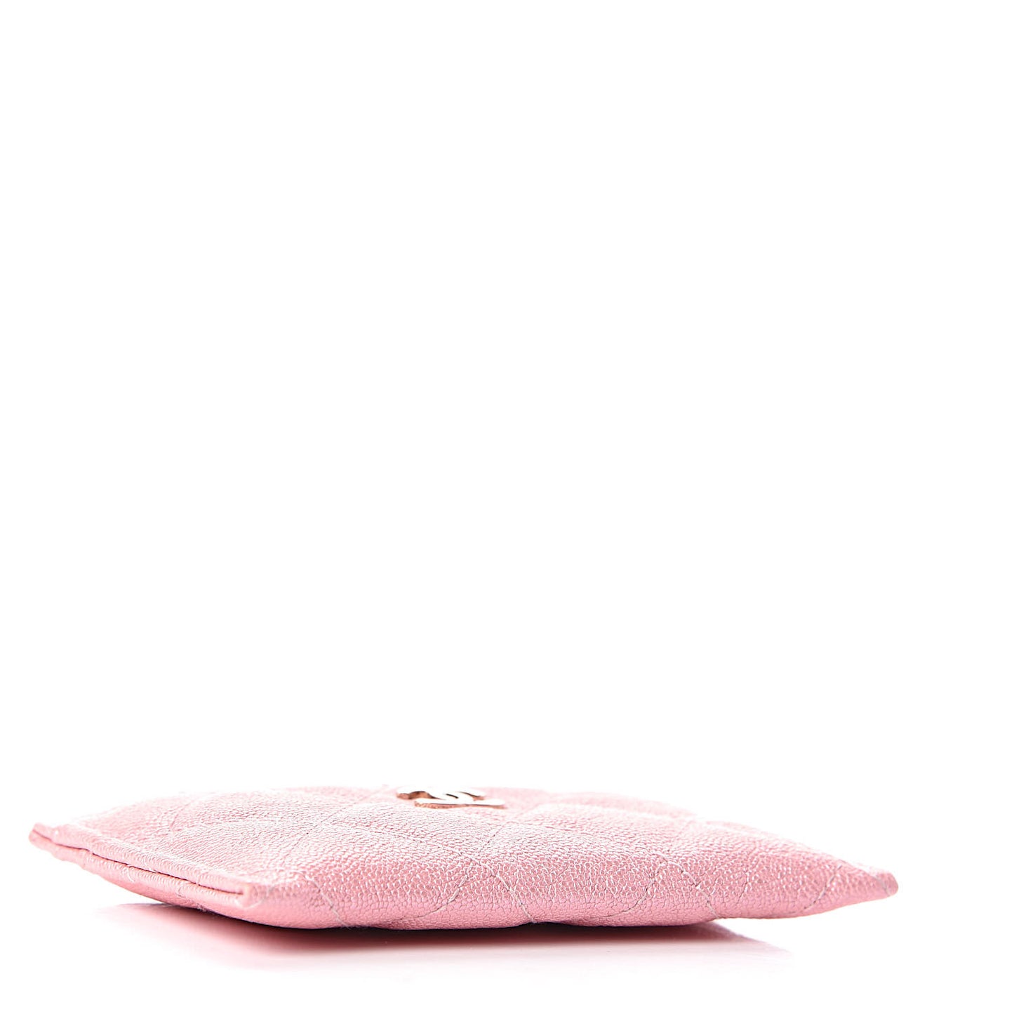 Iridescent Caviar Quilted Card Holder Rose Pink