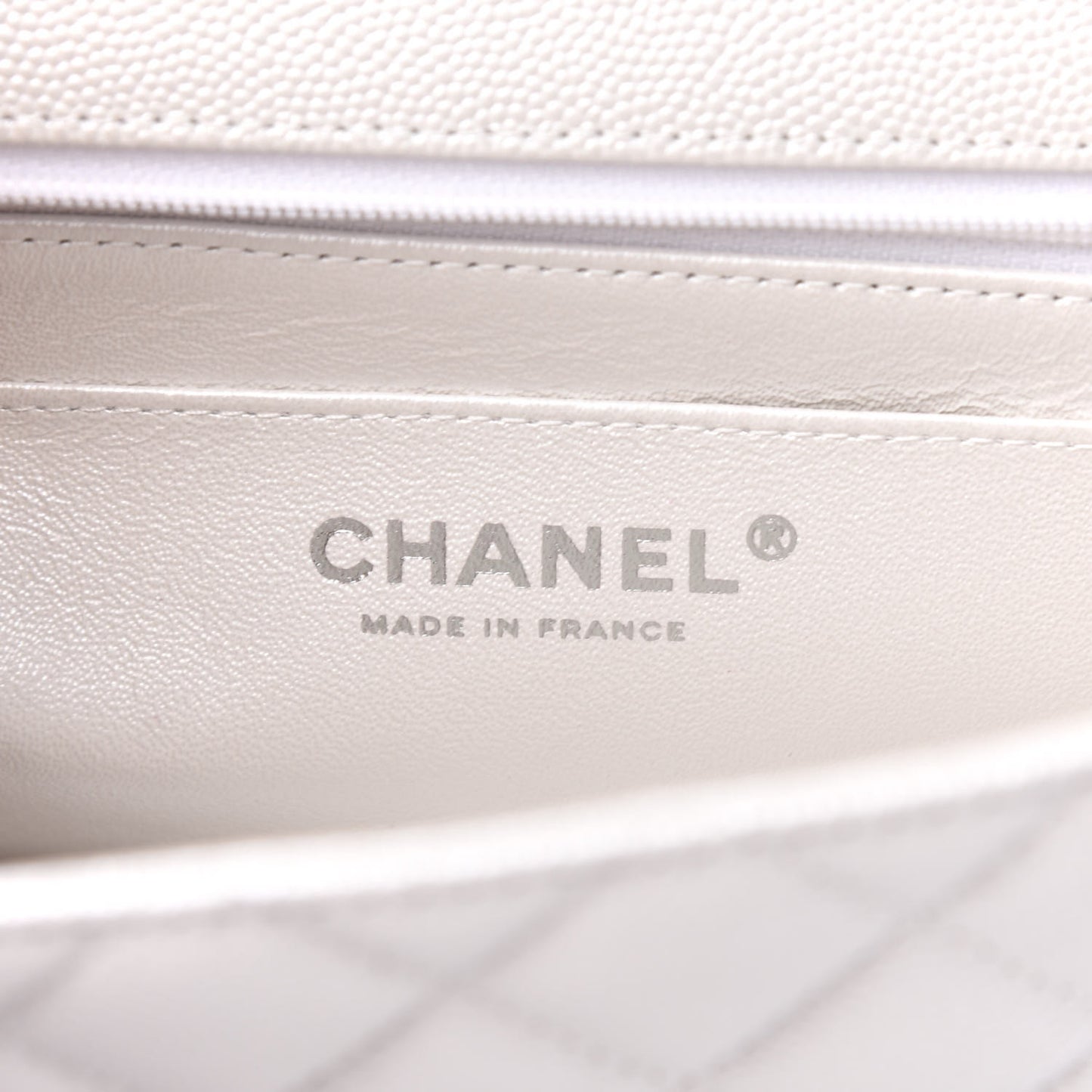 Iridescent Caviar Quilted Mini Top Handle Rectangular Flap White