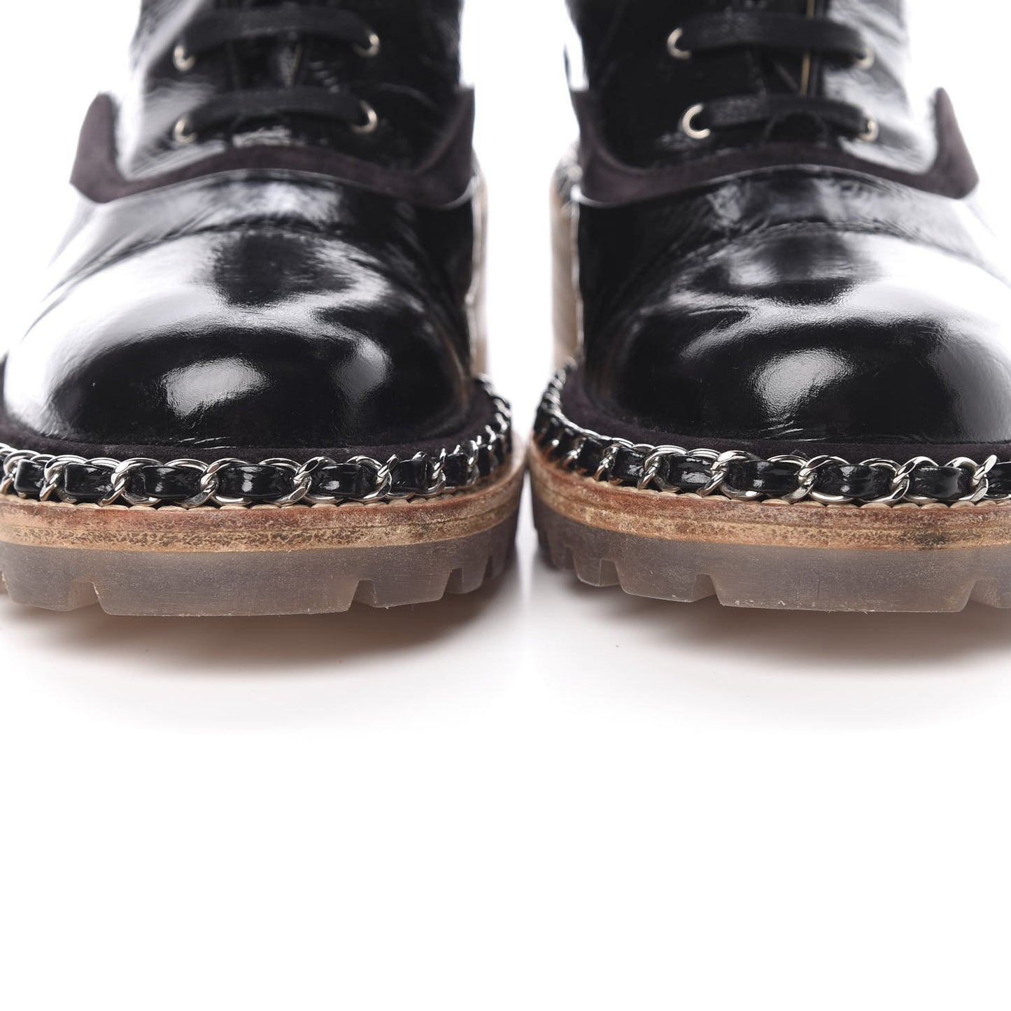 Patent Lace Up Chain Boots 37 Black