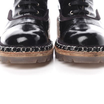 Chanel Patent Lace Up Chain Boots 37 Black 7 of 8