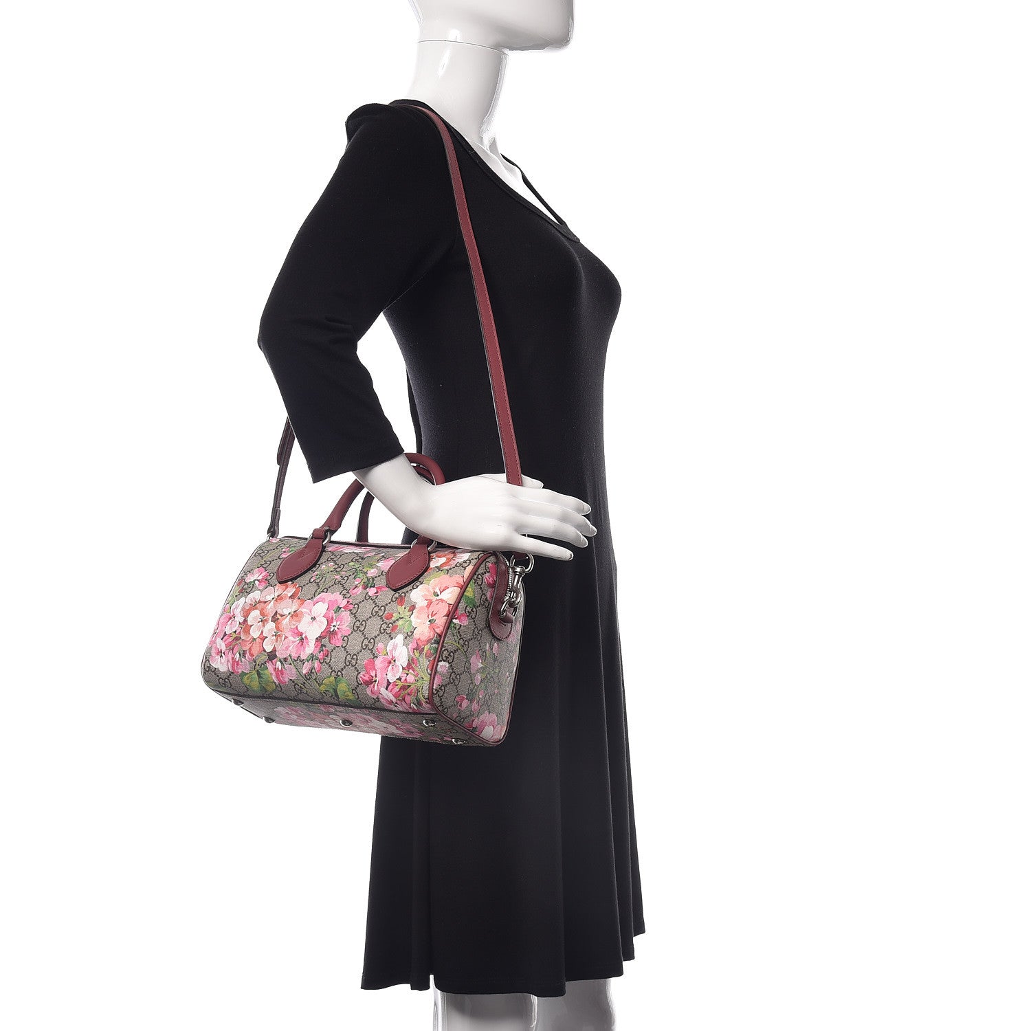 Gucci GG Supreme Monogram Blooms Small Boston Beige Multicolor Dry Rose 2 of 11