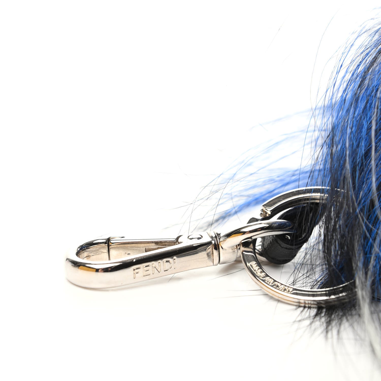 Fendi Rabbit Fox Goat Fur Monster Bag Bug Charm Black Fluo Blue White 4 of 5