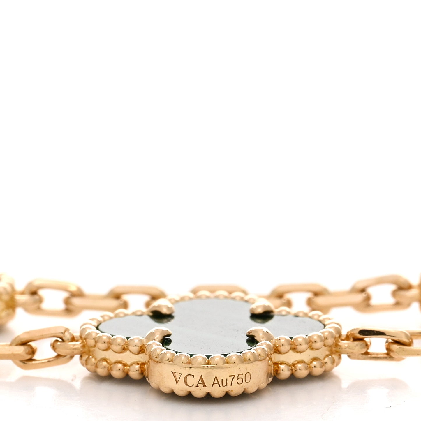 18K Yellow Gold Malachite 5 Motifs Vintage Alhambra Bracelet